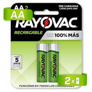 Foto 2 | Pilas AA Recargables Rayovac LD715-2LA color Verde 1350 Mah 2 Piezas