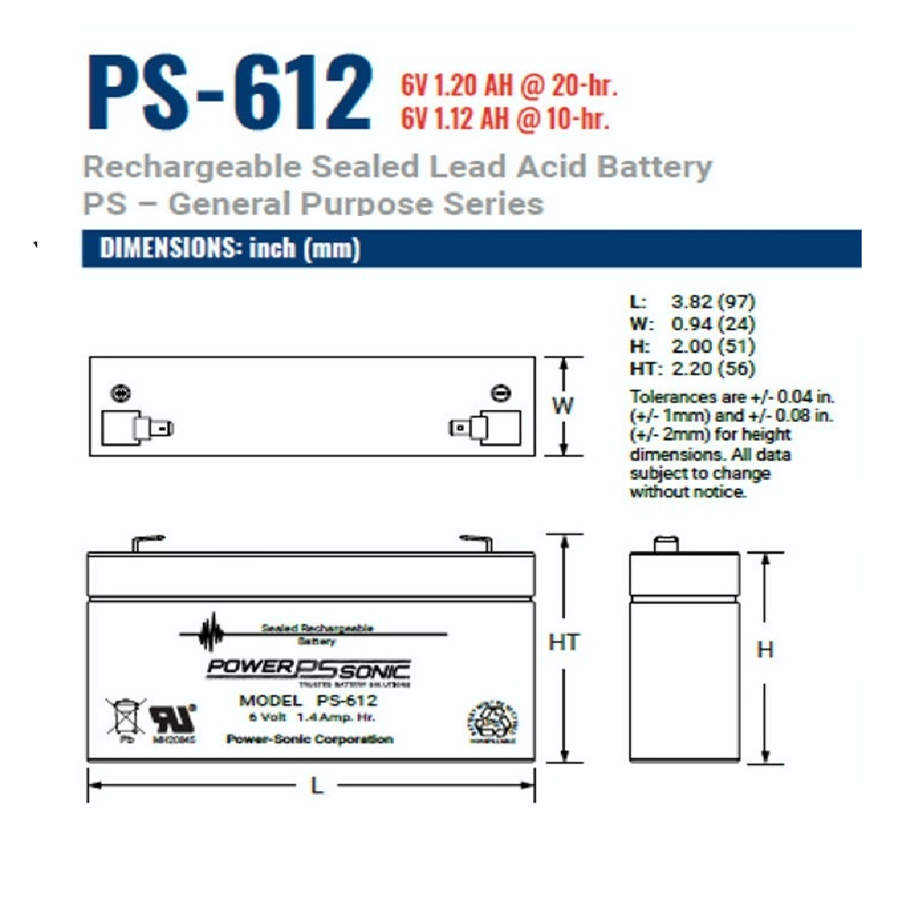 Foto 3 | Batería Respaldo Power Sonic Ps-612 F1 6v 1.4ah