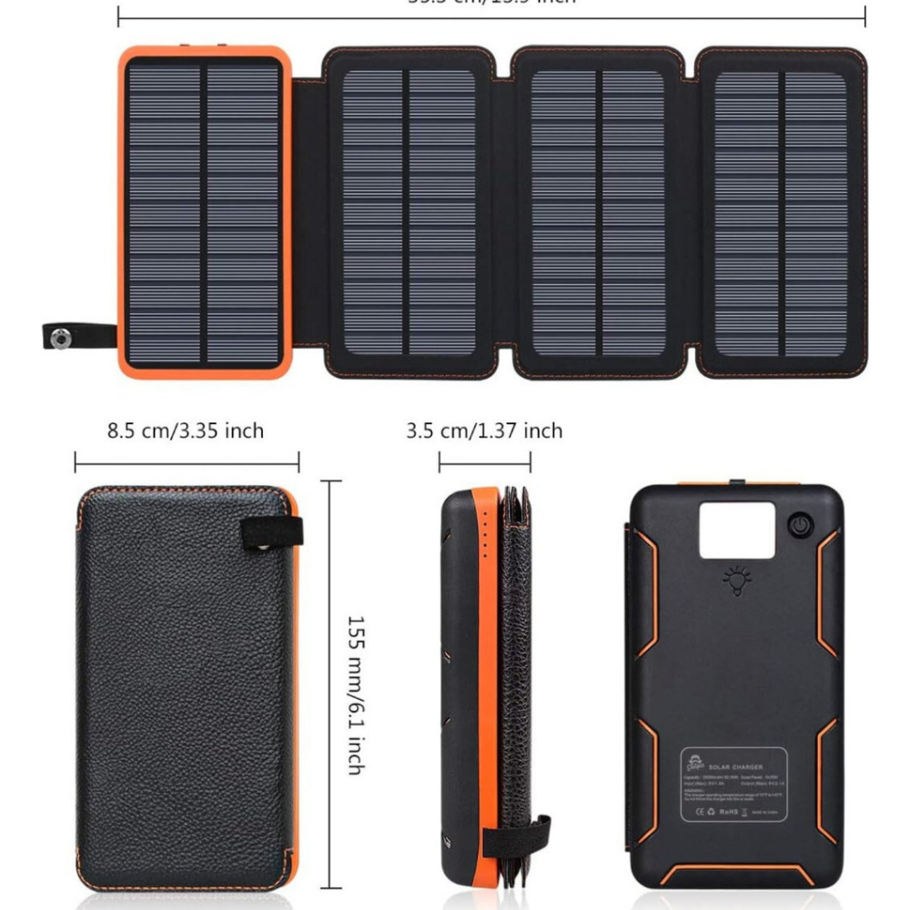 Foto 2 | Powerbank Solar Batería Portátil 20 000 mAh Mr. Gadgets Negro 4 Paneles Solares Carga Rápida