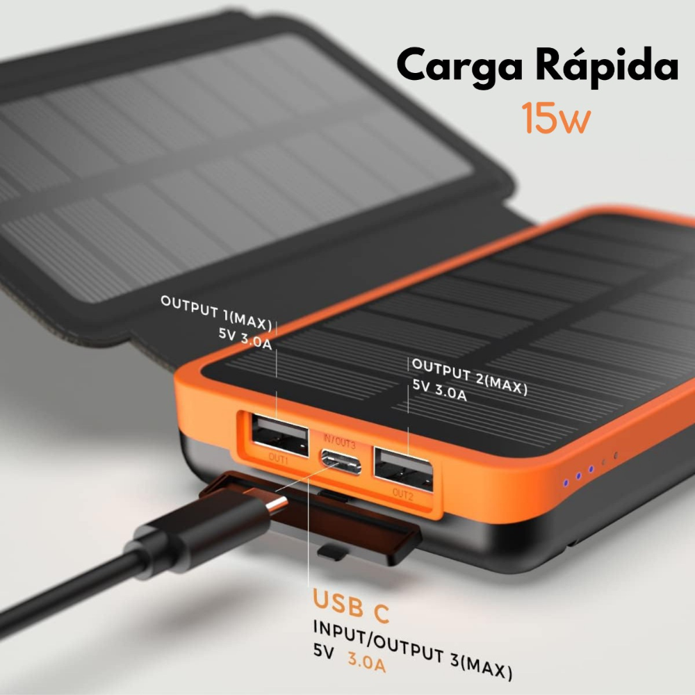 Foto 4 pulgar | Powerbank Solar Batería Portátil 20 000 mAh Mr. Gadgets Negro 4 Paneles Solares Carga Rápida