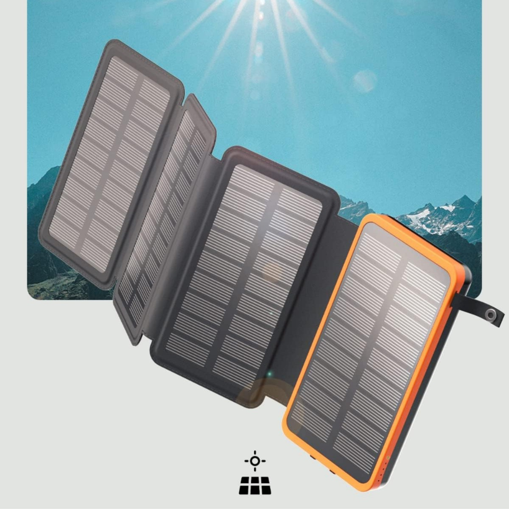 Foto 4 | Powerbank Solar Batería Portátil 20 000 mAh Mr. Gadgets Negro 4 Paneles Solares Carga Rápida