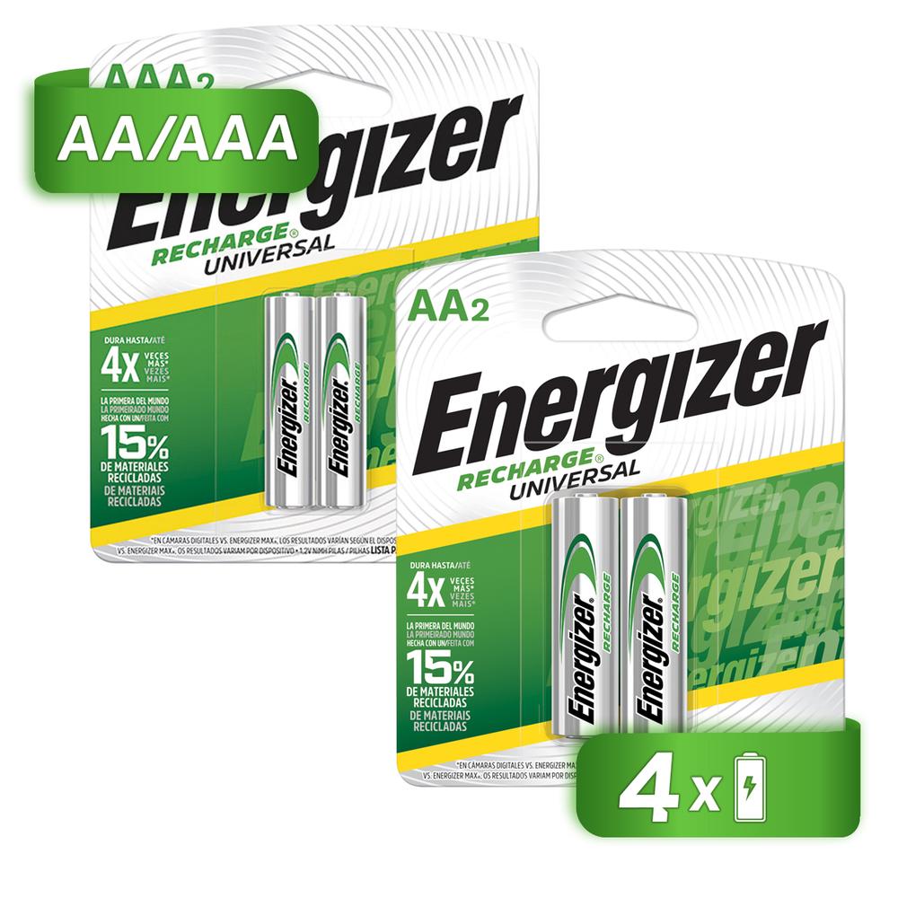 Pilas Recargables Energizer Aa 2 Unidades + Aaa 2 Unidades