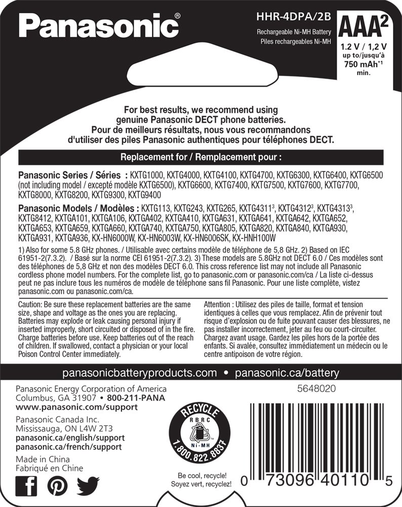 Foto 3 pulgar | Pilas Recargables Panasonic Hhr4dpa Aaa 750 Mah 1,2 V, Paquete De 2 - Venta Internacional.