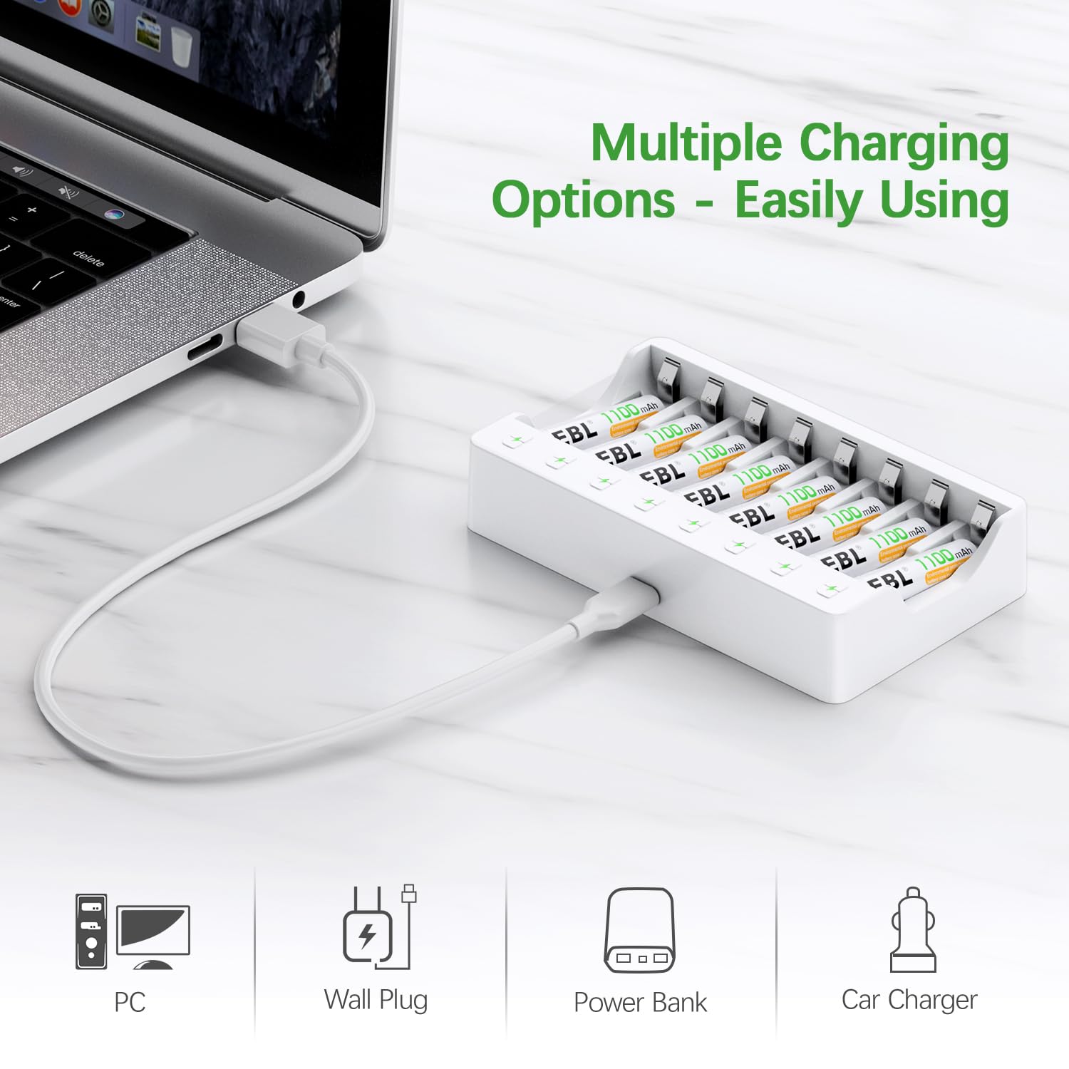 Foto 4 pulgar | Pilas Aaa Recargables Ebl 1100mah  Paquete De 8 Con Cargador - Venta Internacional.