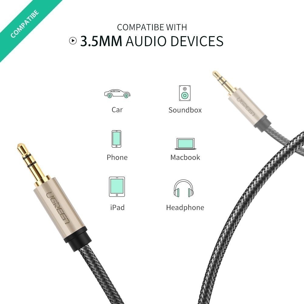 Foto 3 pulgar | Cable Audio Auxiliar Ugreen 10604 color Negro Jack 3.5 mm Estéreo Trenzado 2 m