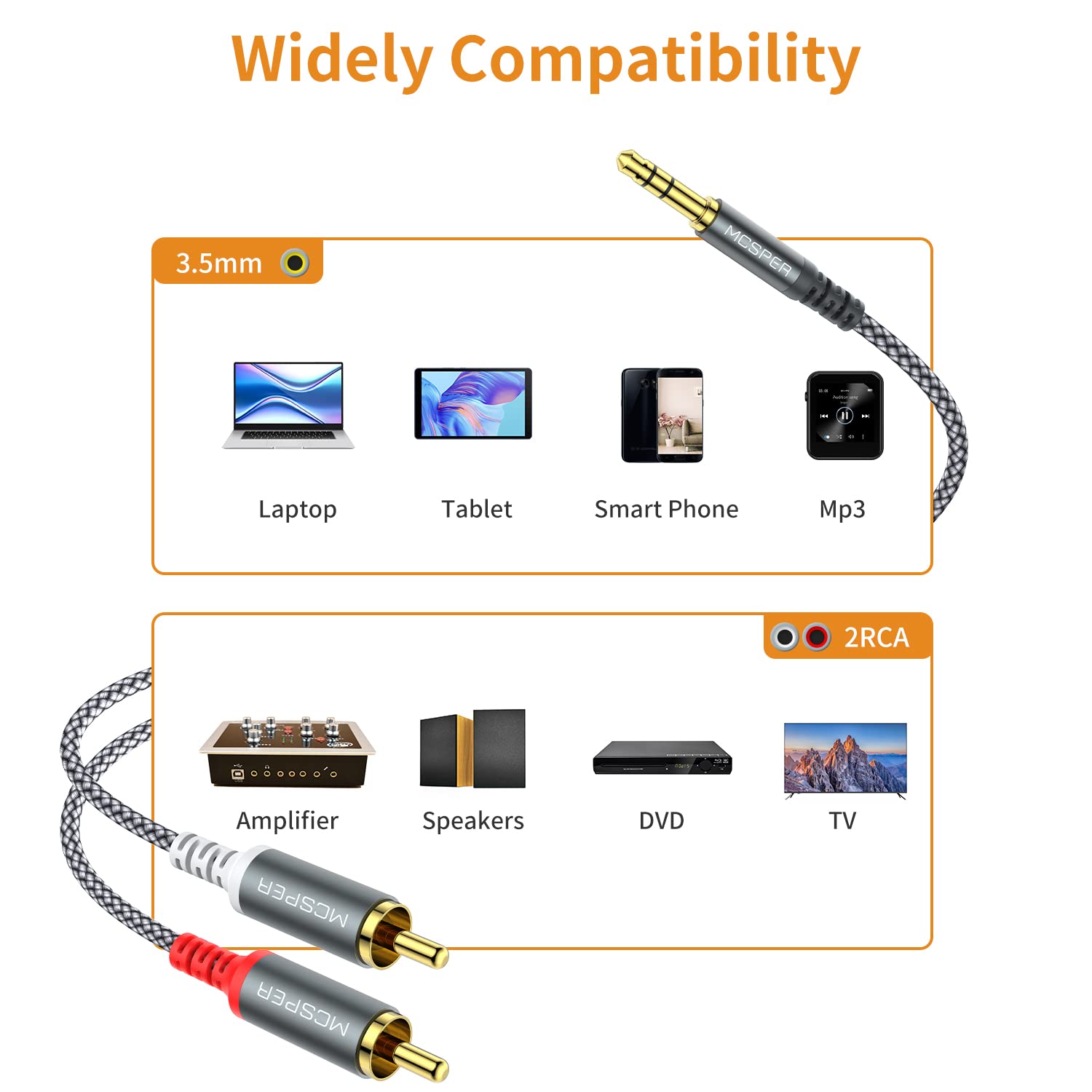 Foto 7 pulgar | Cable De Audio Mcsper Rca A Cable Aux De 3,5 Mm, 2 Machos, 6.6 Pies - Venta Internacional.