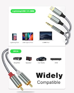 Foto 2 | Cable Adaptador Auxiliar de Audio Lightning A Rca 3,5 mm Usb-c 2 Rca - Venta Internacional