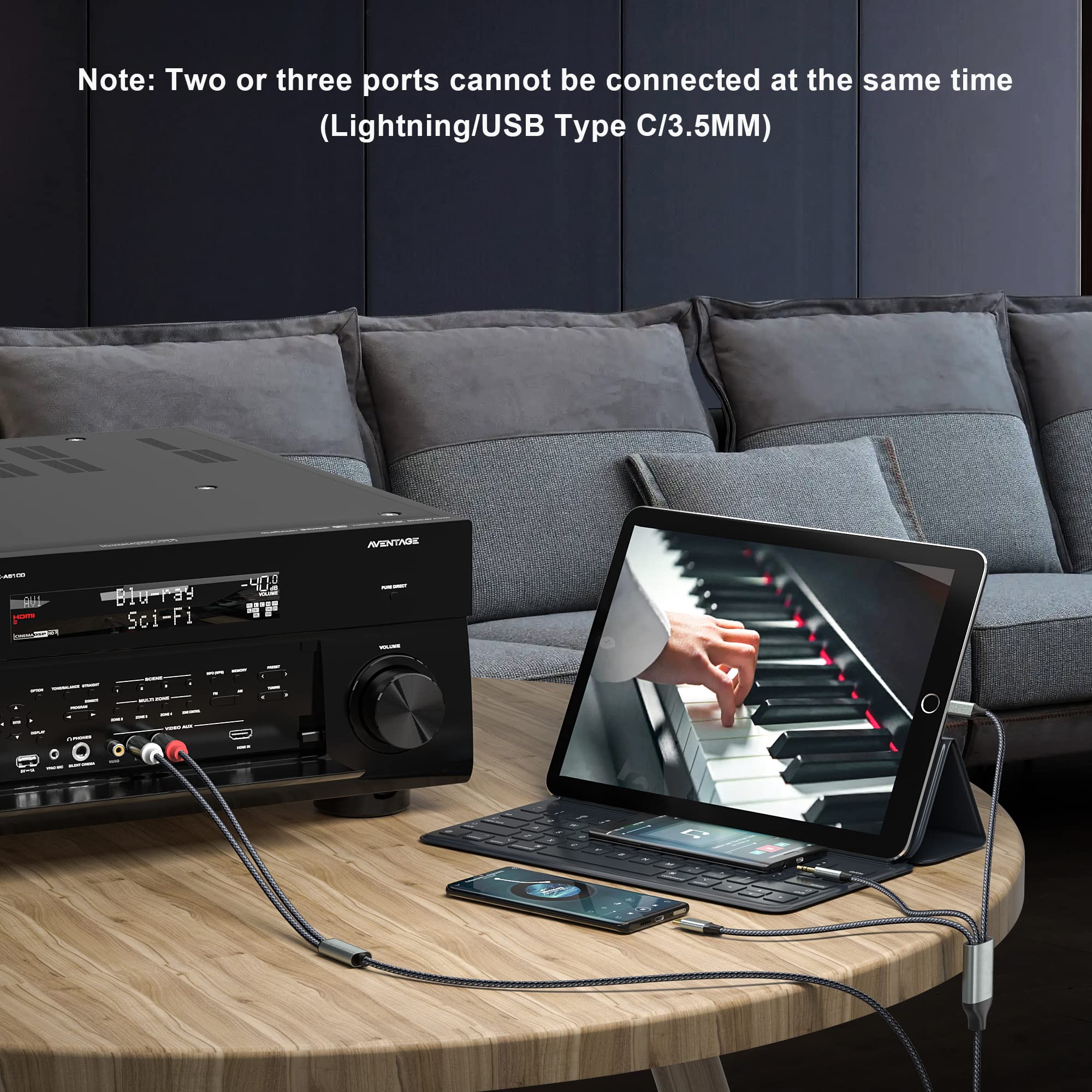 Foto 3 | Cable Adaptador Auxiliar de Audio Lightning A Rca 3,5 mm Usb-c 2 Rca - Venta Internacional