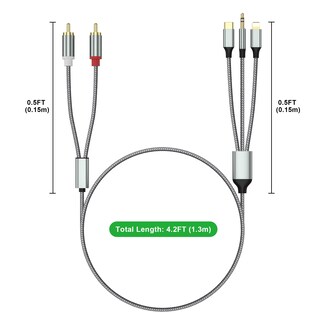 Foto 5 | Cable Adaptador Auxiliar de Audio Lightning A Rca 3,5 mm Usb-c 2 Rca - Venta Internacional