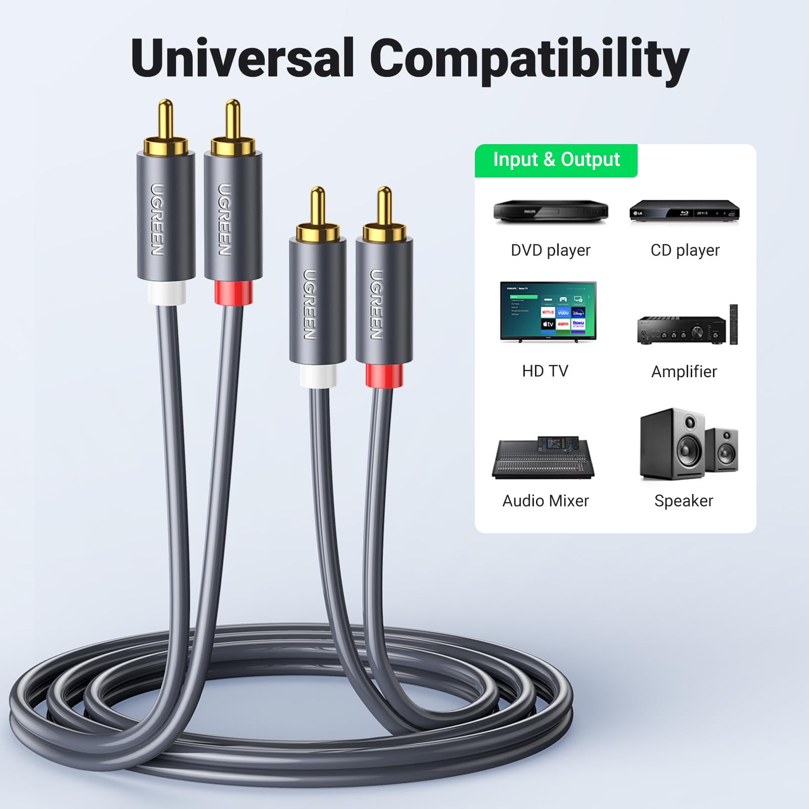Foto 5 pulgar | Cable Rca Ugreen 2rca Macho A 2rca Macho, 2 M, Chapado En Oro - Venta Internacional.