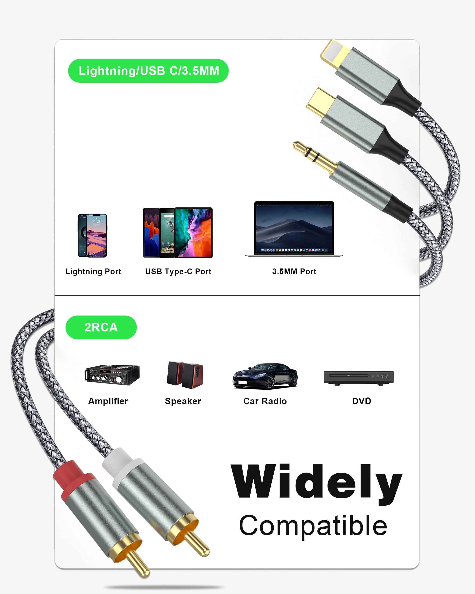 Foto 3 pulgar | Cable Adaptador De Audio Auxiliar Apitiong Lightning A Rca De 2,3 M - Venta Internacional.