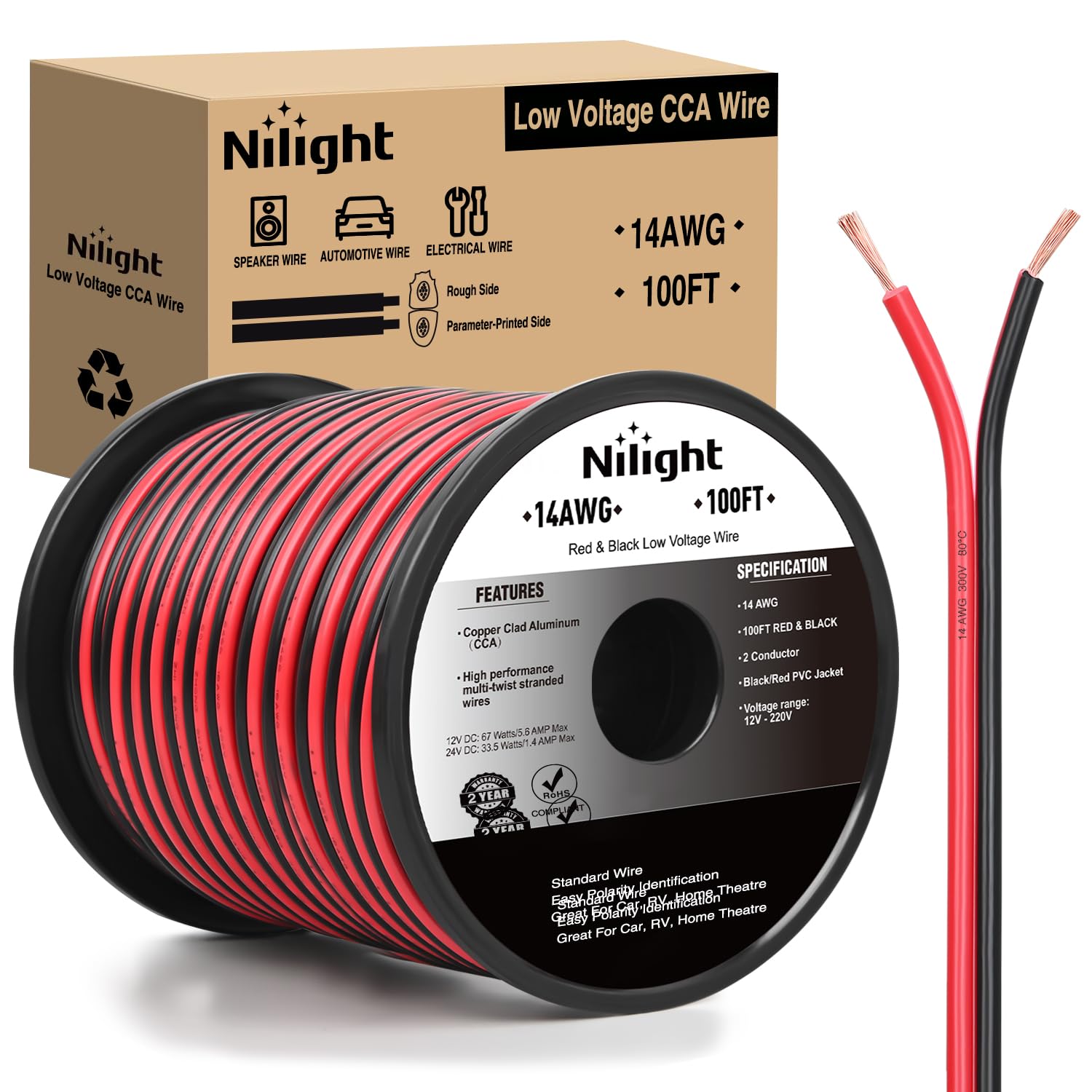 Foto 2 pulgar | Cable Eléctrico Nilight, 14 Awg, 100 Pies, Calibre 14/2, Cable Cca - Venta Internacional.