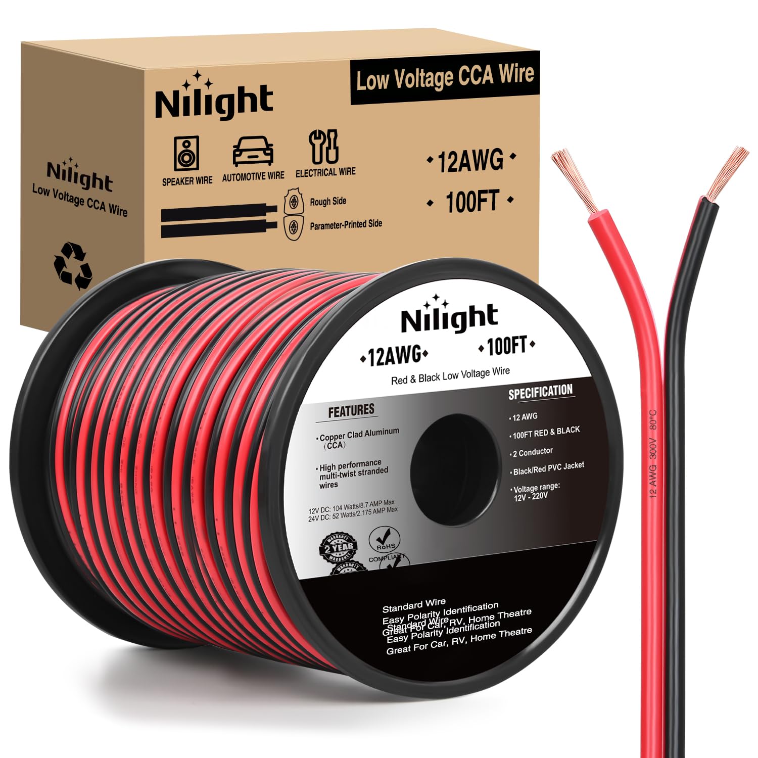 Foto 2 pulgar | Cable Eléctrico Nilight 12awg 30.48m Rojo Negro Cca 12/2 - Venta Internacional.