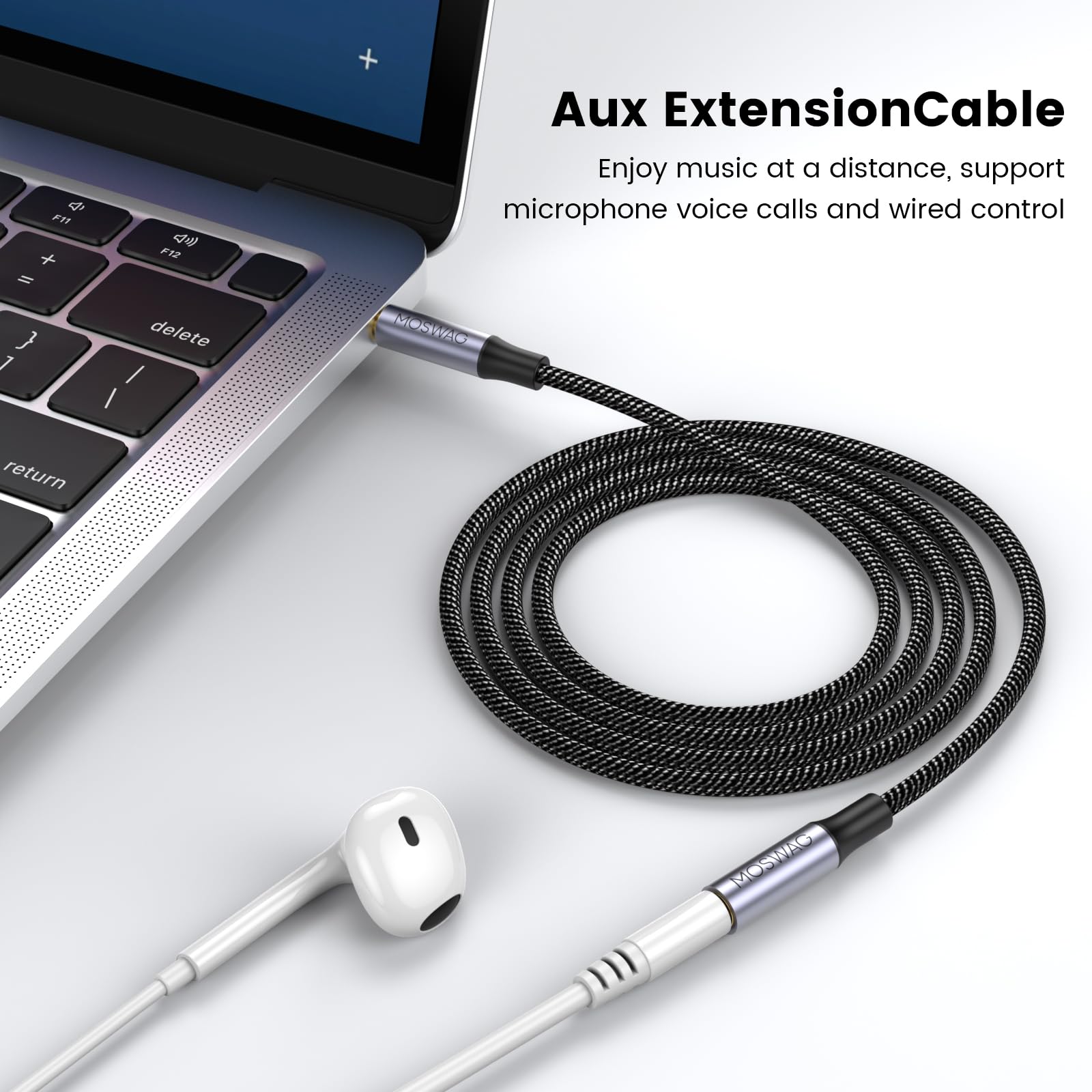 Foto 4 pulgar | Cable Para Auriculares Moswag Extensión De 3.5 mm 3 M Nailon Trenzado - Venta Internacional