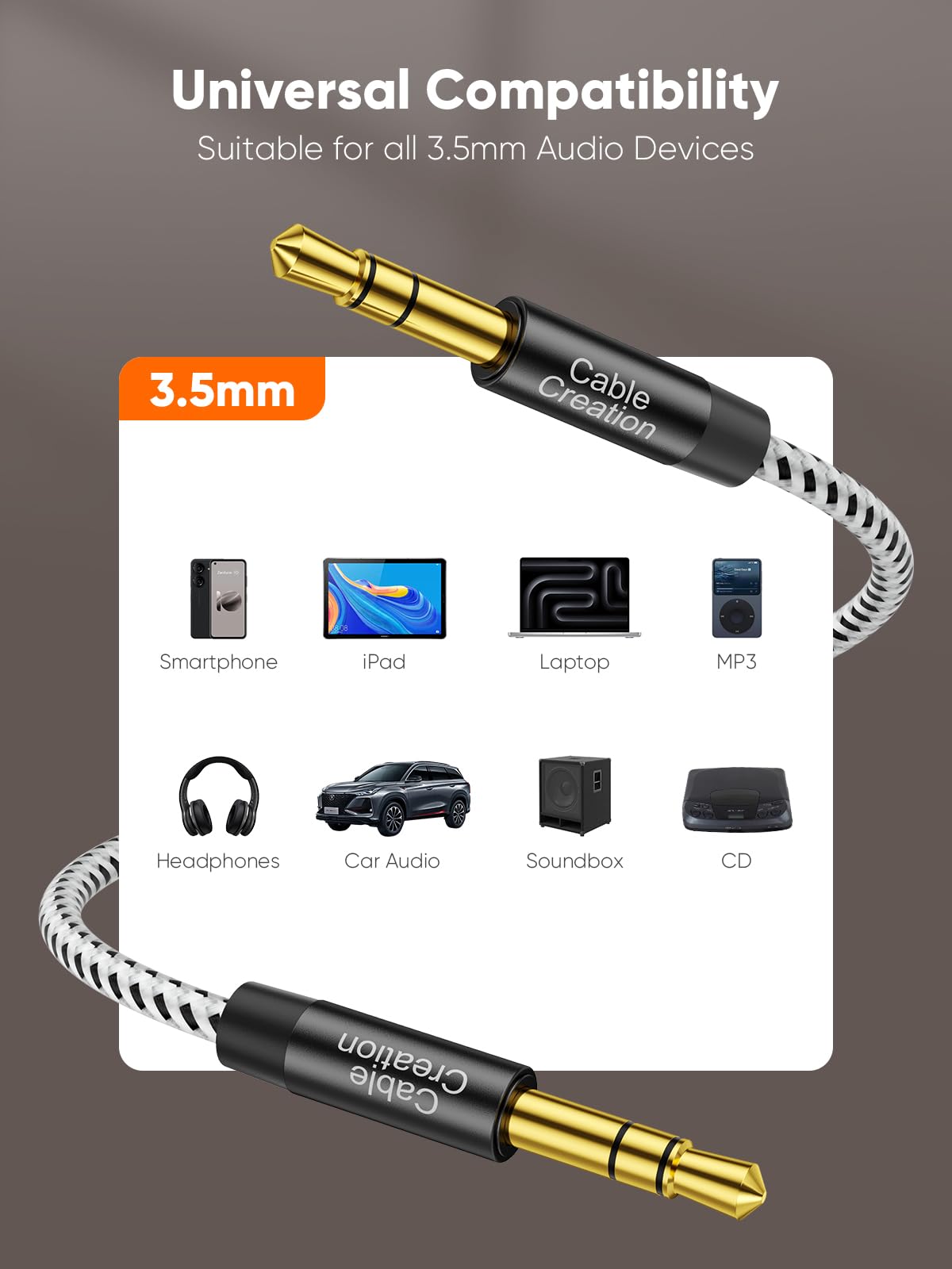 Foto 6 pulgar | Cable Auxiliar CableCreation Negro Largo 6 m 3,5 mm Macho a Macho - Venta Internacional