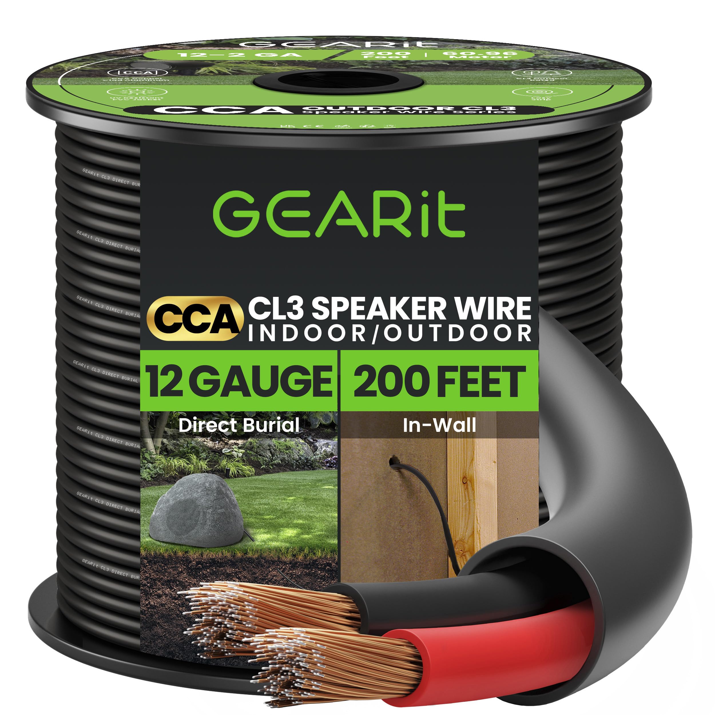 Foto 2 pulgar | Cable de Altavoz Gearit Calibre 12 cca Exterior 200 Pies - Venta Internacional