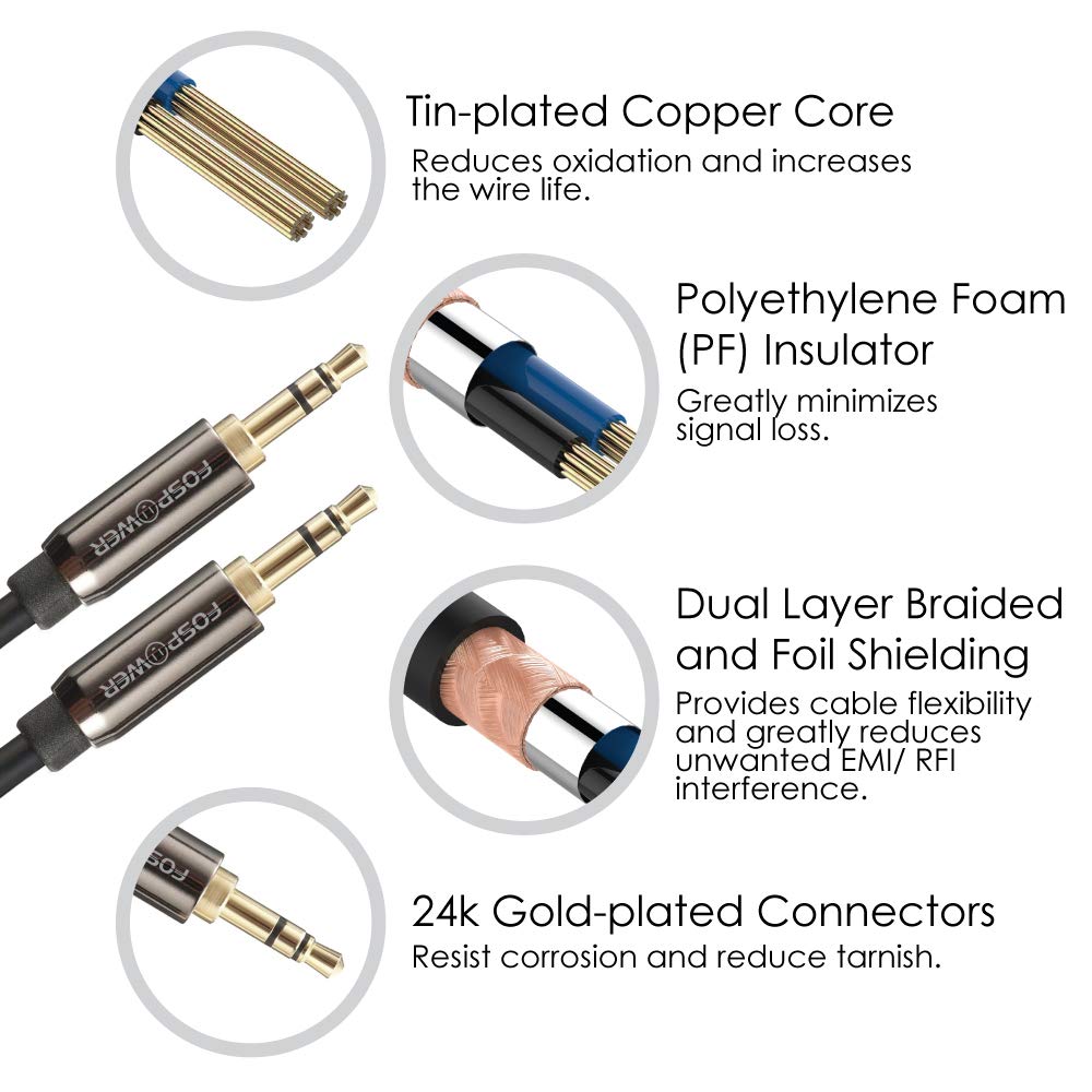 Foto 5 pulgar | Cable De Audio Fospower Stereo De 3,5 Mm Macho A Macho De 7,6 M - Venta Internacional.