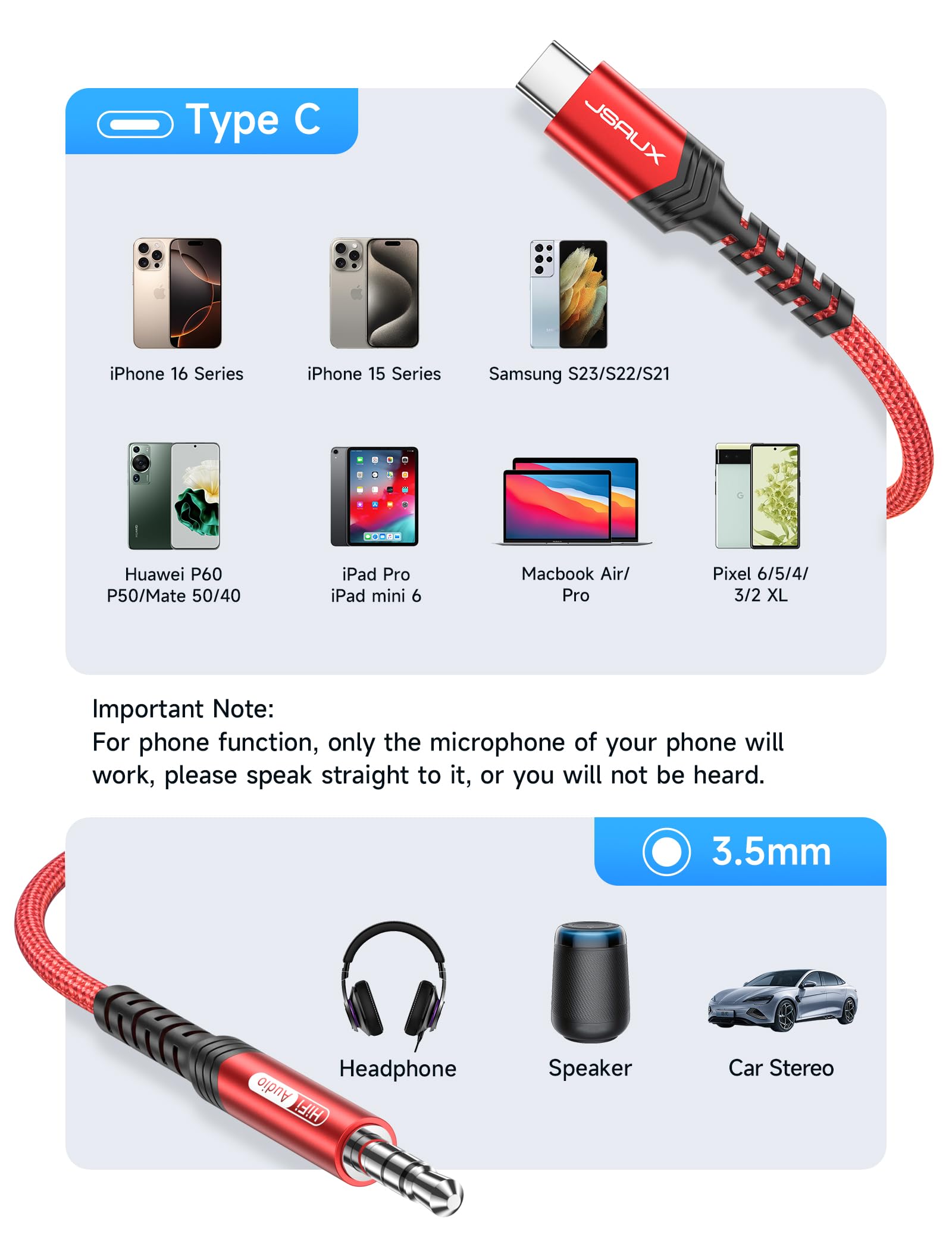 Foto 7 pulgar | Cable Jsaux Usb C a Conector Auxiliar de Audio 3,5 Mm para iPhone - Venta Internacional