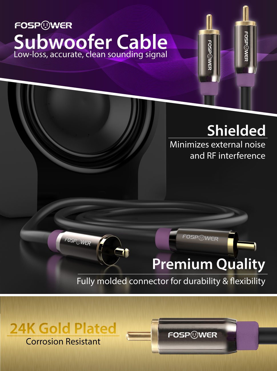 Foto 7 pulgar | Cable de Subwoofer FosPower RCA a RCA Audio Stereo 3 m - Venta Internacional