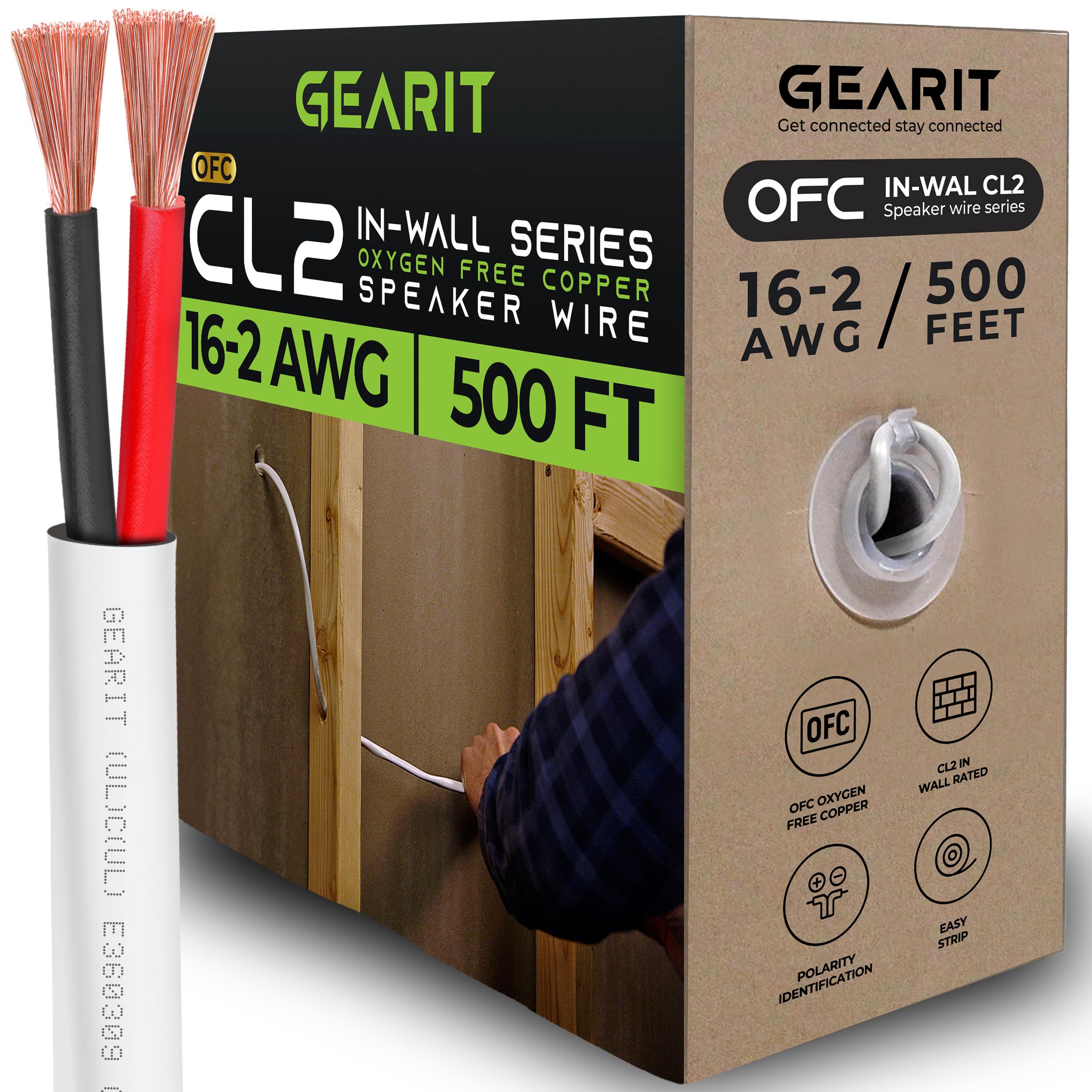 Foto 1 | Cable de Altavoz Gearit para Pared 2x1,5 Mm²  Color Blanco Ofc - Venta Internacional