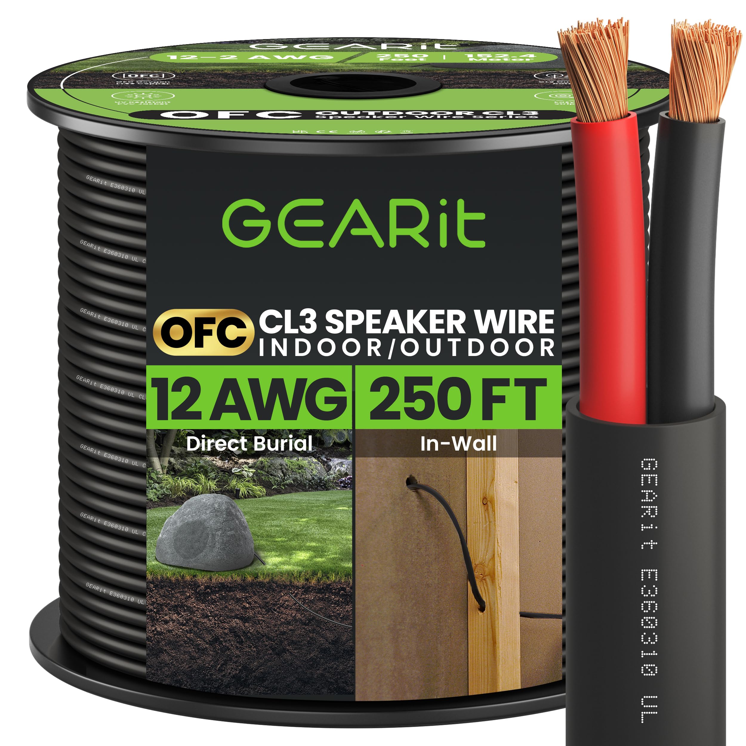 Foto 1 | Cable de Altavoz Gearit 12/2 Calibre 12 Awg 250 Pies Exterior Cl3 Cl2 - Venta Internacional
