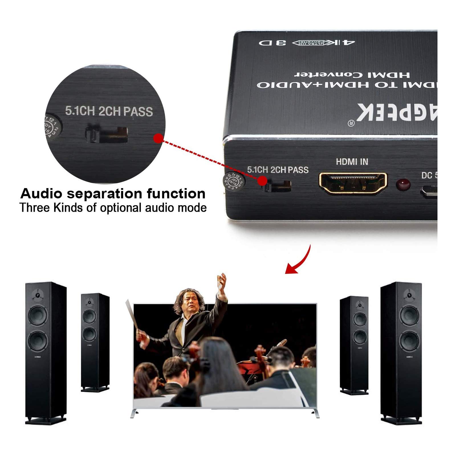 Foto 5 | Divisor Extractor de Audio Hdmi Agptek 4k X 2k Ultra Hd - Venta Internacional