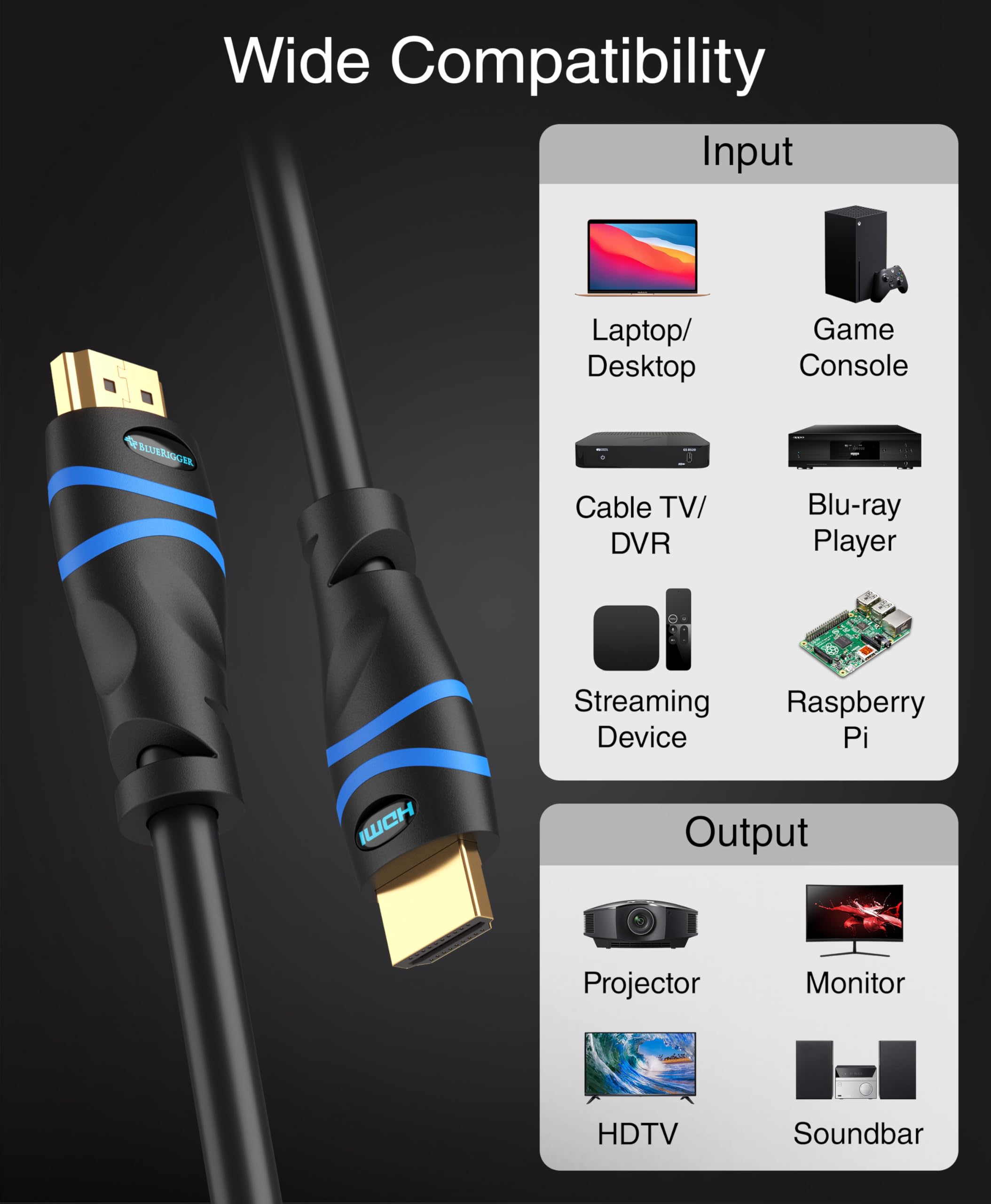 Foto 6 pulgar | Cable Hdmi Bluerigger 4k Hdr10 Earc De Alta Velocidad De 50 Pies (15 M) - Venta Internacional.