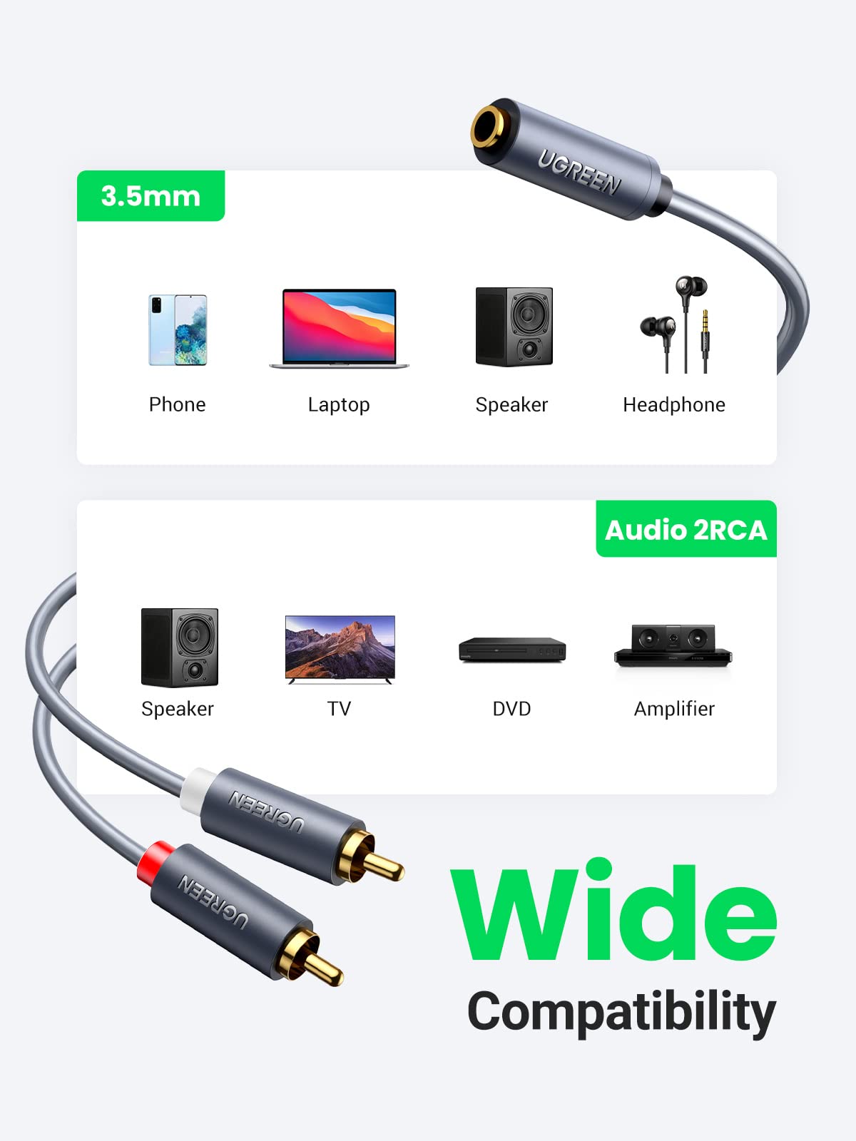 Foto 4 pulgar | Cable Ugreen De 3,5 Mm Hembra A 2 Rca Macho Chapado En Oro, 20 Cm - Venta Internacional.