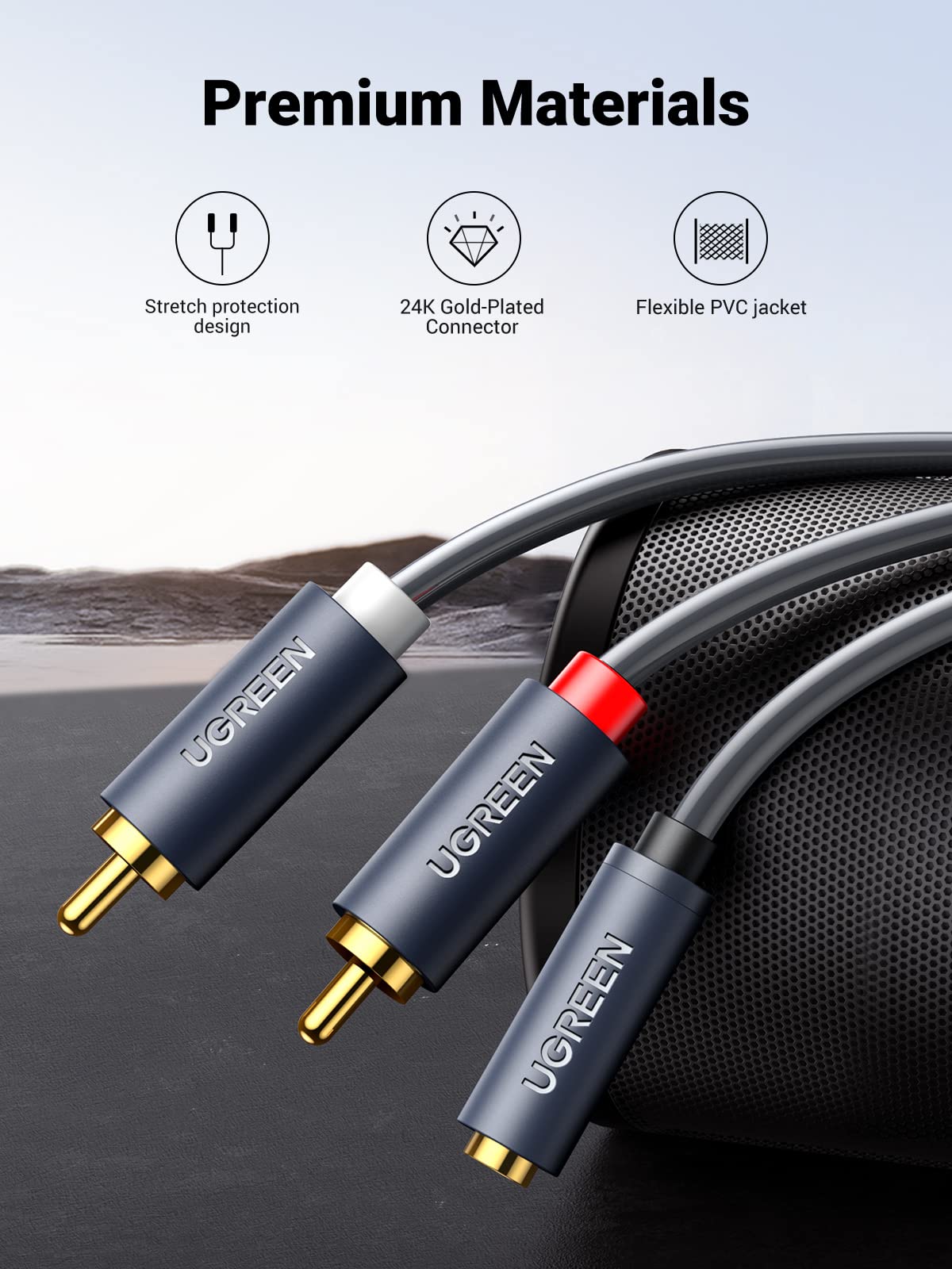Foto 7 pulgar | Cable Ugreen De 3,5 Mm Hembra A 2 Rca Macho Chapado En Oro, 20 Cm - Venta Internacional.