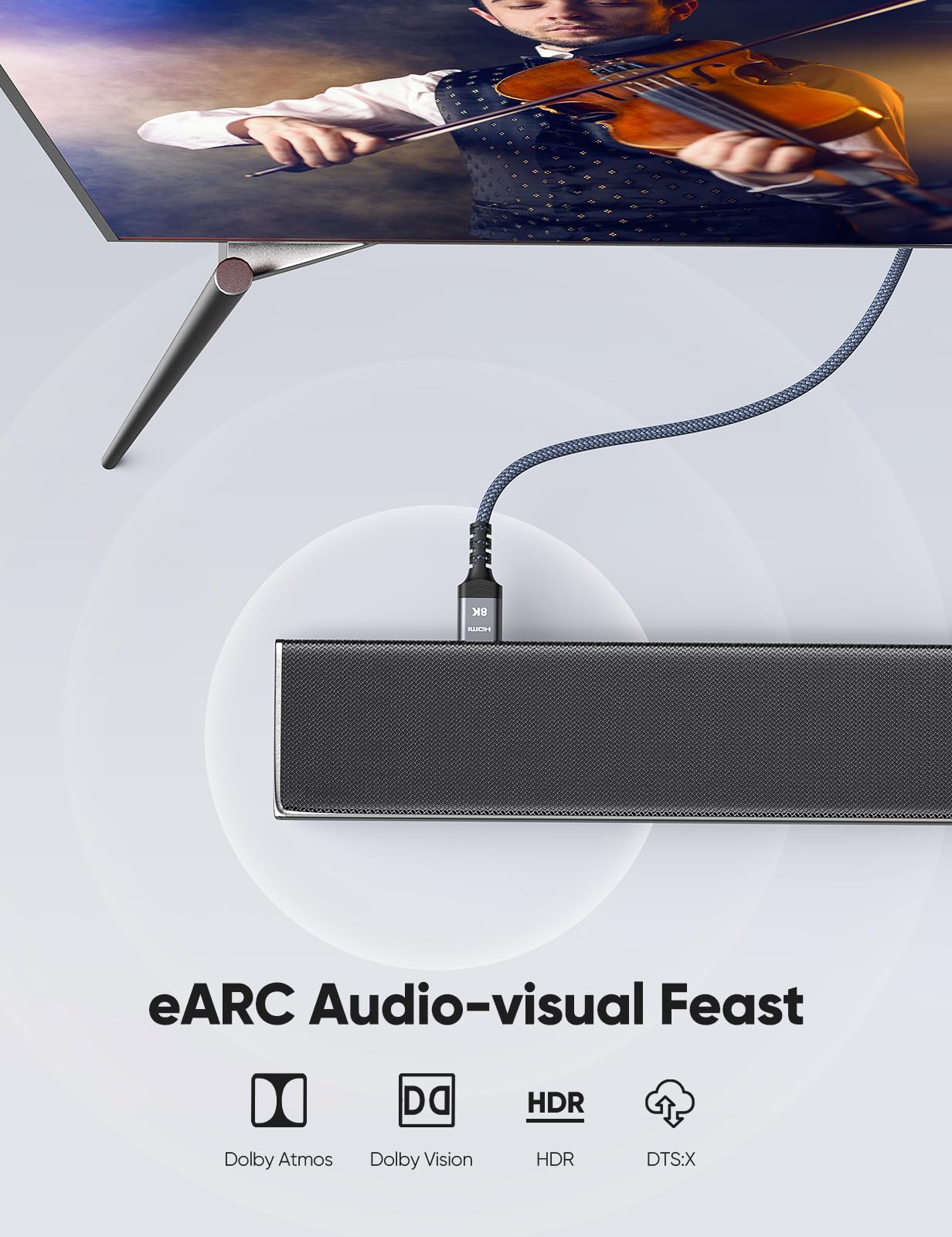 Foto 5 pulgar | Cable Hdmi Highwings 8k 2.1 1 M, Paquete De 2 Unidades, 48 Gbps, Nailon Trenzado - Venta Internacional.