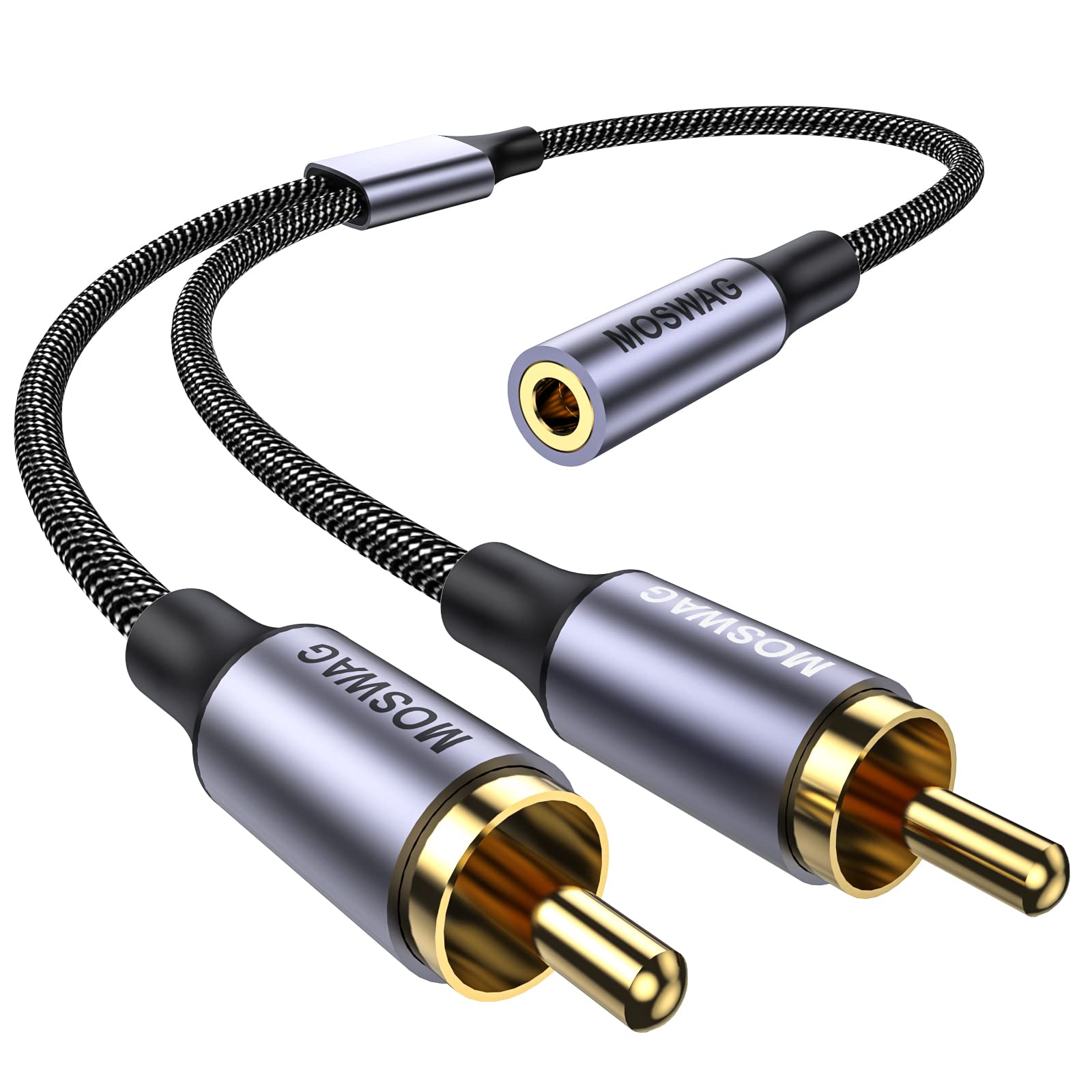 Foto 2 pulgar | Cable De Audio Moswag Hembra De 3,5 Mm A 2 Rca Macho De 25 Cm, Chapado En Oro - Venta Internacional.