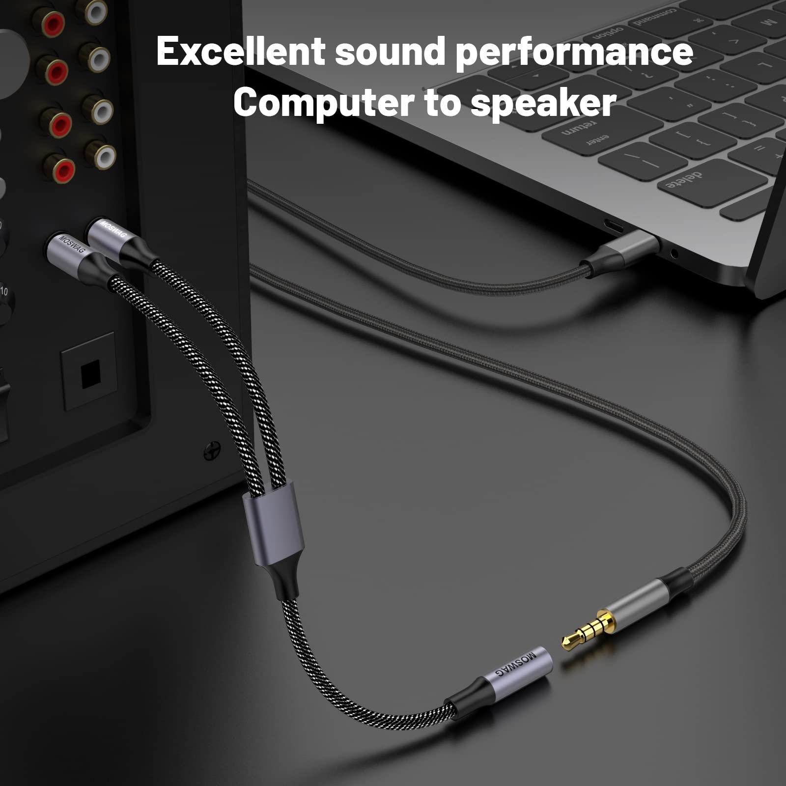 Foto 6 pulgar | Cable De Audio Moswag Hembra De 3,5 Mm A 2 Rca Macho De 25 Cm, Chapado En Oro - Venta Internacional.