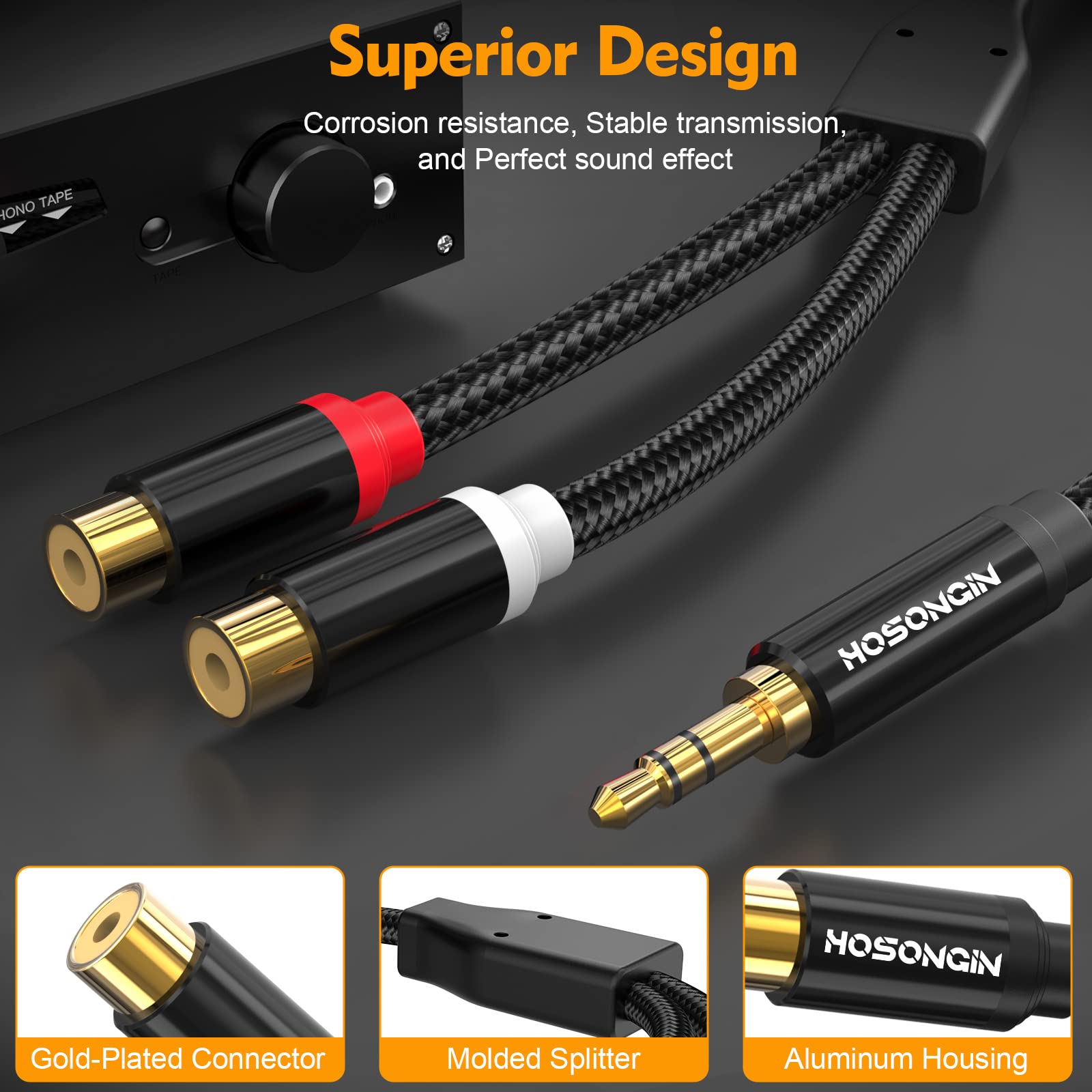 Foto 5 pulgar | Cable Hosongin De 3,5 Mm Macho A 2 Conectores Rca Hembra, Nailon Trenzado, Paquete De 2 - Venta Internacional.