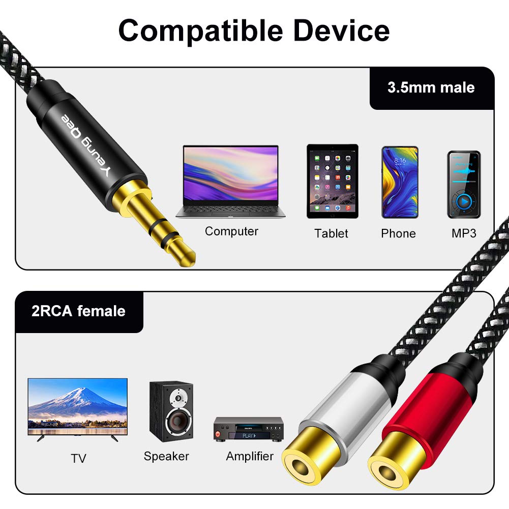 Foto 4 pulgar | Cable Yeung Qee De 3,5 Mm Macho A 2 Conectores Rca Hembra De 3 M - Venta Internacional.