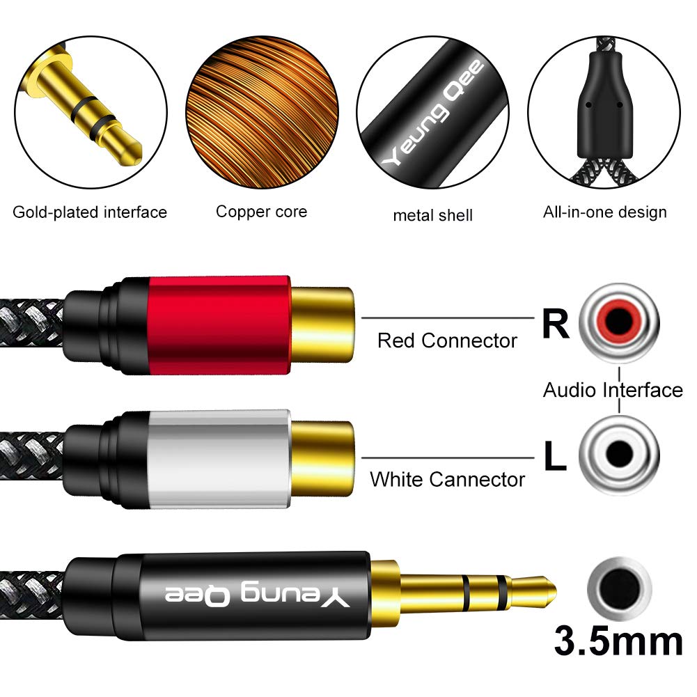 Foto 5 pulgar | Cable Yeung Qee De 3,5 Mm Macho A 2 Conectores Rca Hembra De 3 M - Venta Internacional.