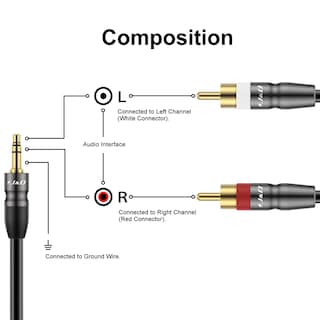 Foto 3 | Cable De Audio J&d De 3,5 Mm Macho A 2 Rca Macho Chapado En Oro, 6 M - Venta Internacional.