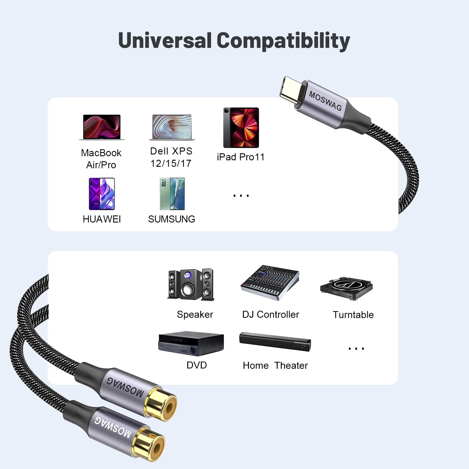 Foto 2 | Cable Auxiliar Estéreo Tipo C A Rca Dual Moswag - Venta Internacional.