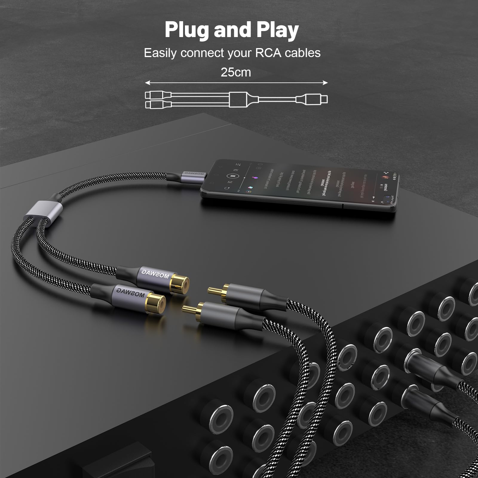 Foto 4 pulgar | Cable Auxiliar Estéreo Tipo C A Rca Dual Moswag - Venta Internacional.