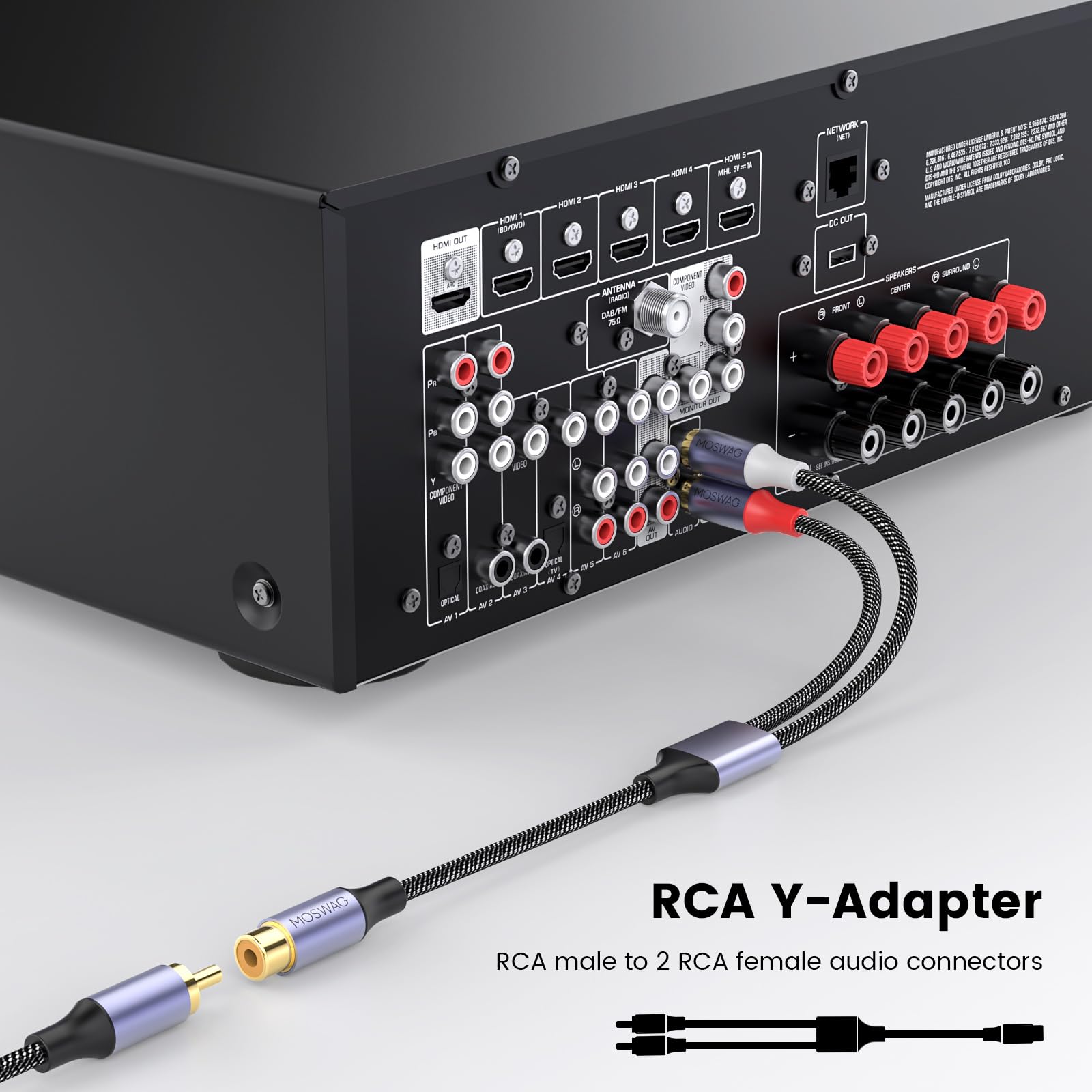 Foto 3 pulgar | Cable De Audio Y Vídeo Rca Splitter Moswag De 1 Hembra A 2 Macho, Negro - Venta Internacional.
