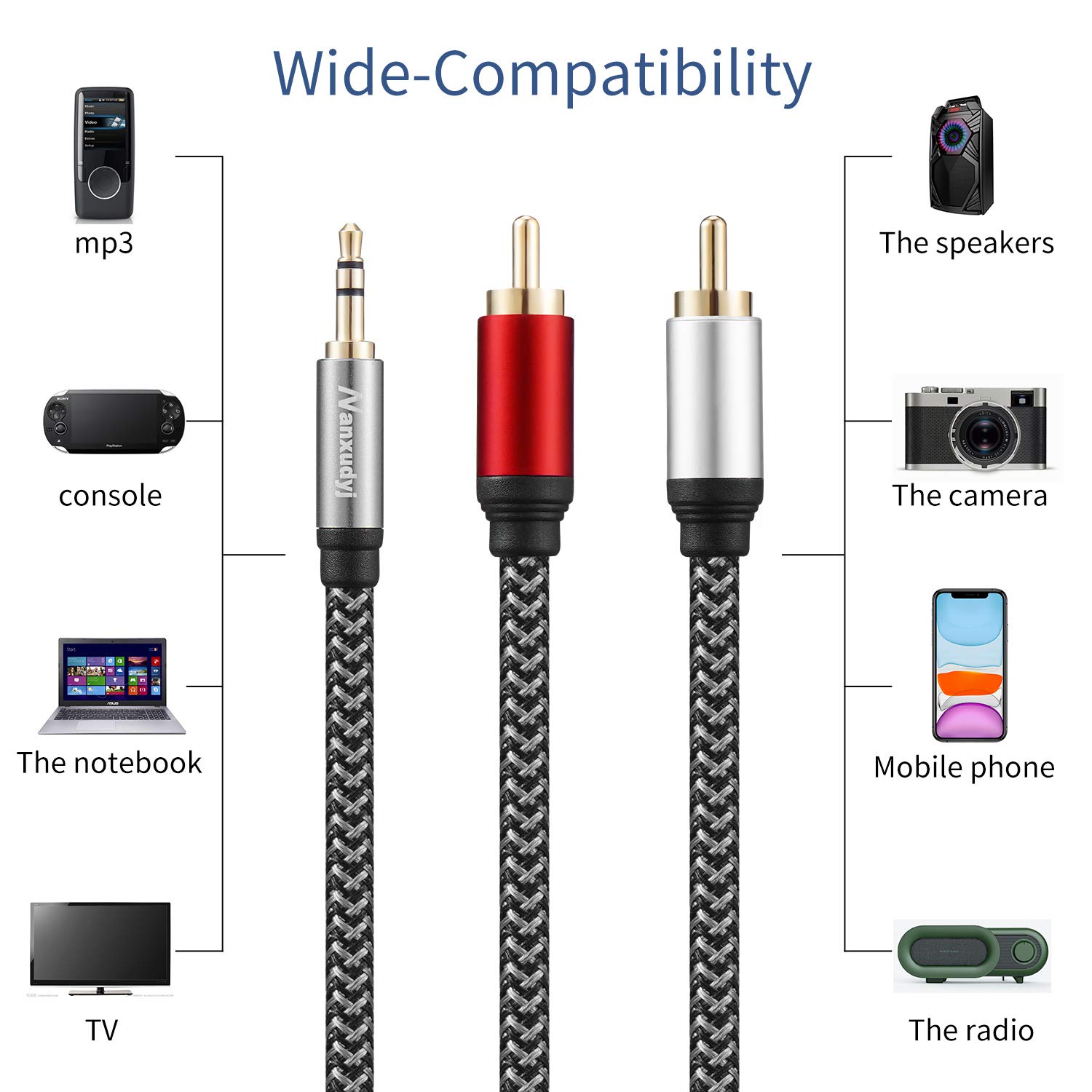 Foto 4 pulgar | Cable De Audio Nanxudyj De 3,5 Mm A 2 Rca De 3,6 M Con Revestimiento De Nailon - Venta Internacional.