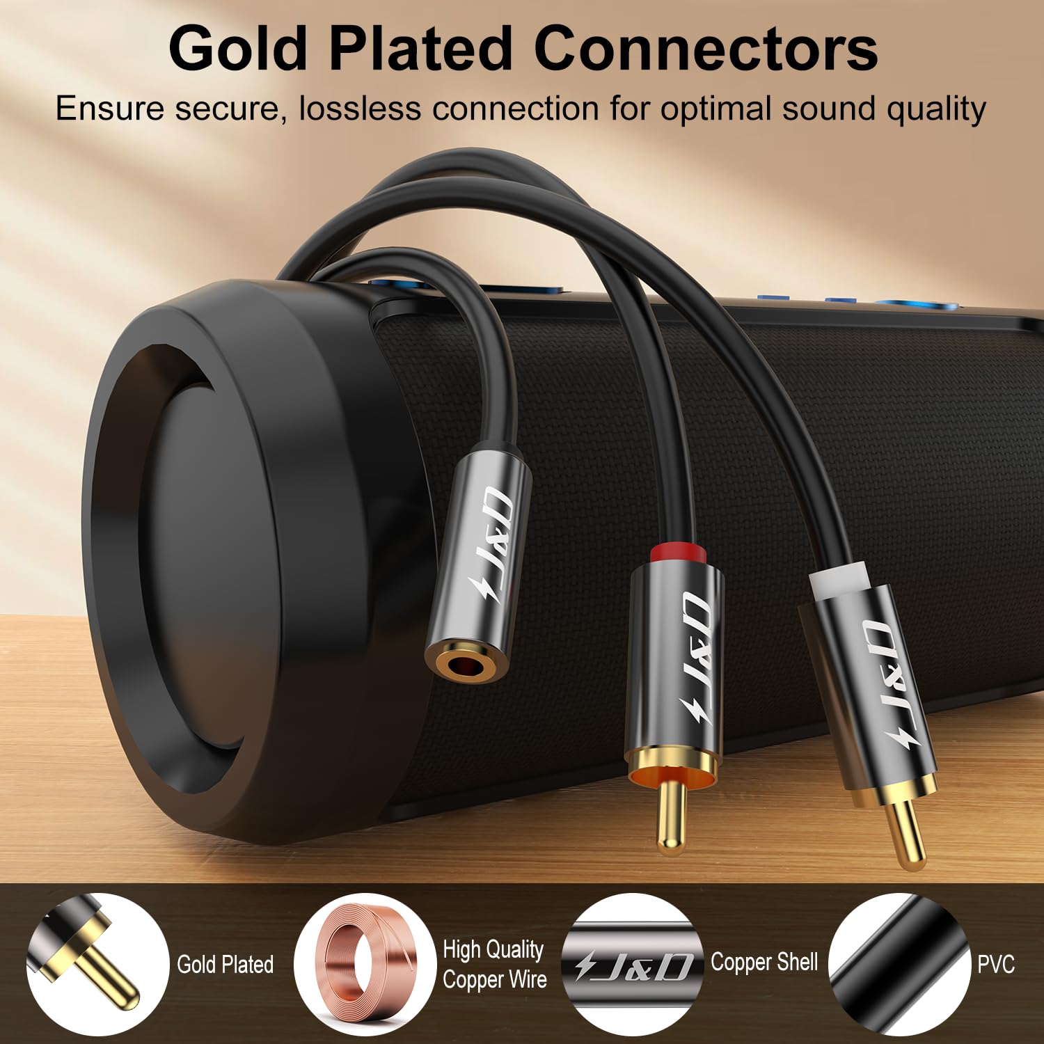 Foto 7 pulgar | Cable J&d Hembra De 3,5 Mm A 2 Rca Macho Chapado En Oro, 60 Cm - Venta Internacional.