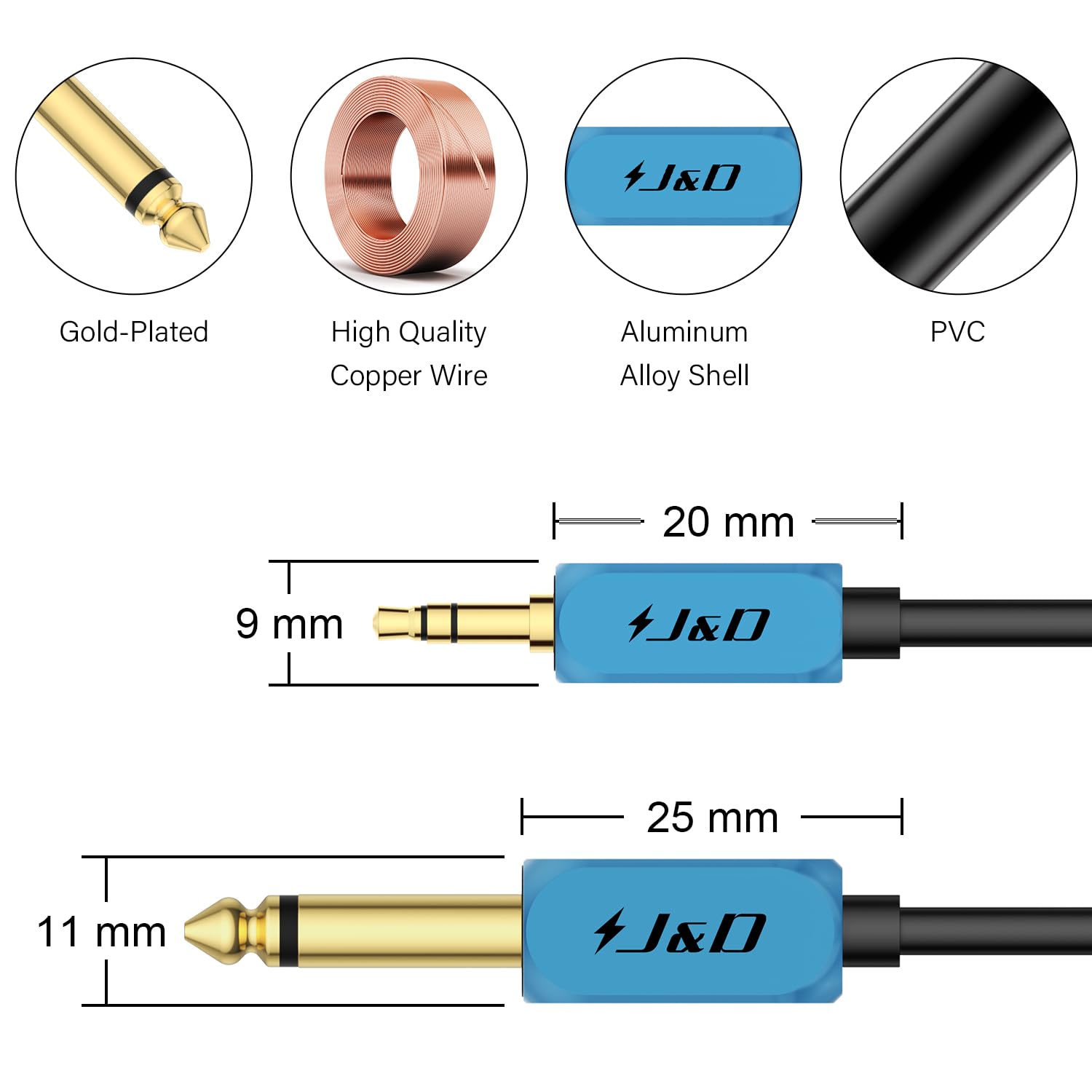 Foto 3 pulgar | Cable J&d, Carcasa De Cobre De Alta Resistencia, 6 Pies, 1/4 Ts A 3,5 Mm Trs - Venta Internacional.