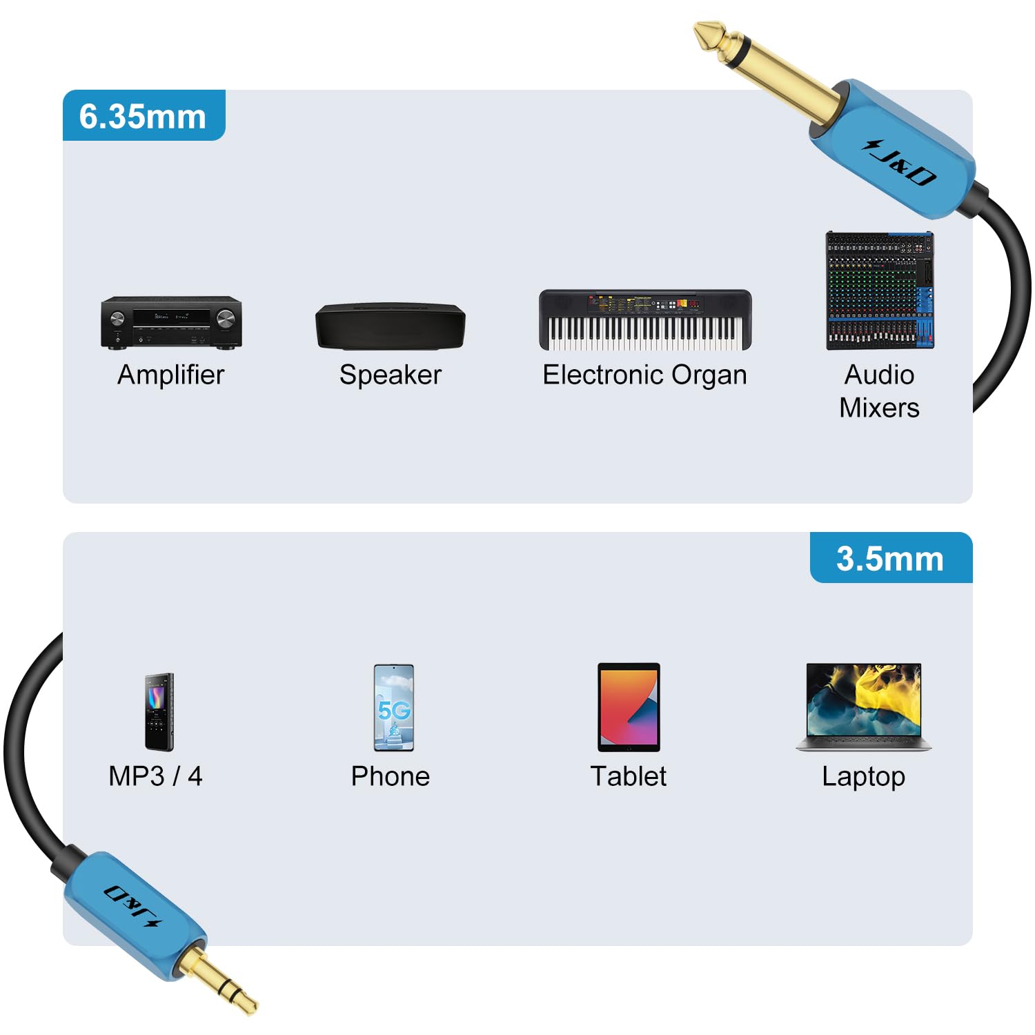 Foto 5 pulgar | Cable J&d, Carcasa De Cobre De Alta Resistencia, 6 Pies, 1/4 Ts A 3,5 Mm Trs - Venta Internacional.