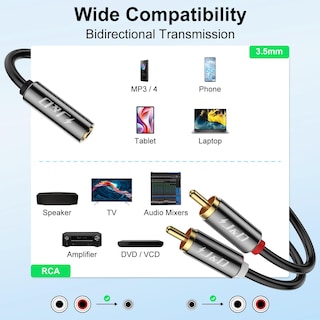 Foto 4 | Cable Adaptador De Audio J&d De 3,5 Mm Hembra A 2 Rca Macho De 12 Pies - Venta Internacional.