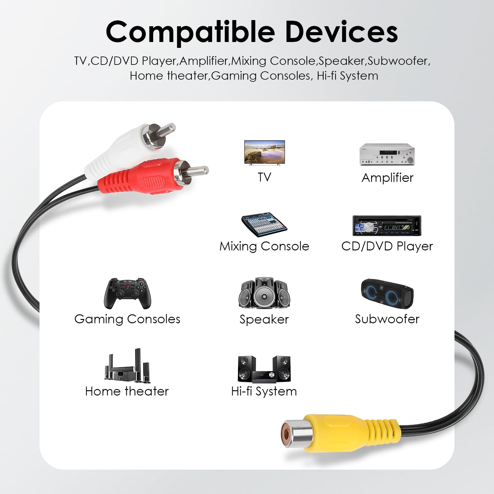 Foto 3 pulgar | Divisor Rca Pasow, 1 Hembra A 2 Machos, Estéreo Para Coche, 10 Cm, Paquete De 2 - Venta Internacional.