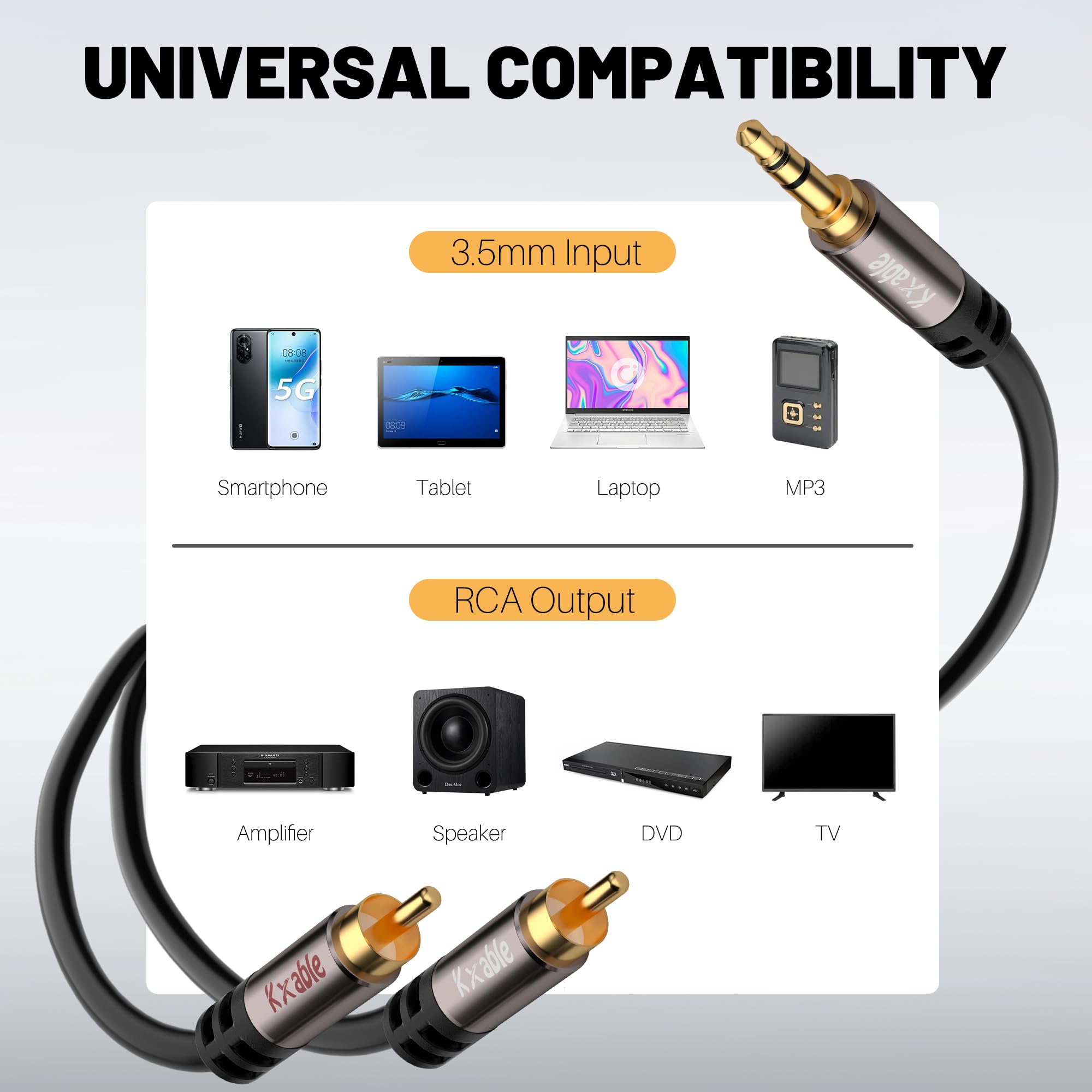 Foto 7 pulgar | Divisor En Y Auxiliar De Sonido Hi-fi De 4,5 M Con Cable De 3,5 Mm A Rca - Venta Internacional.