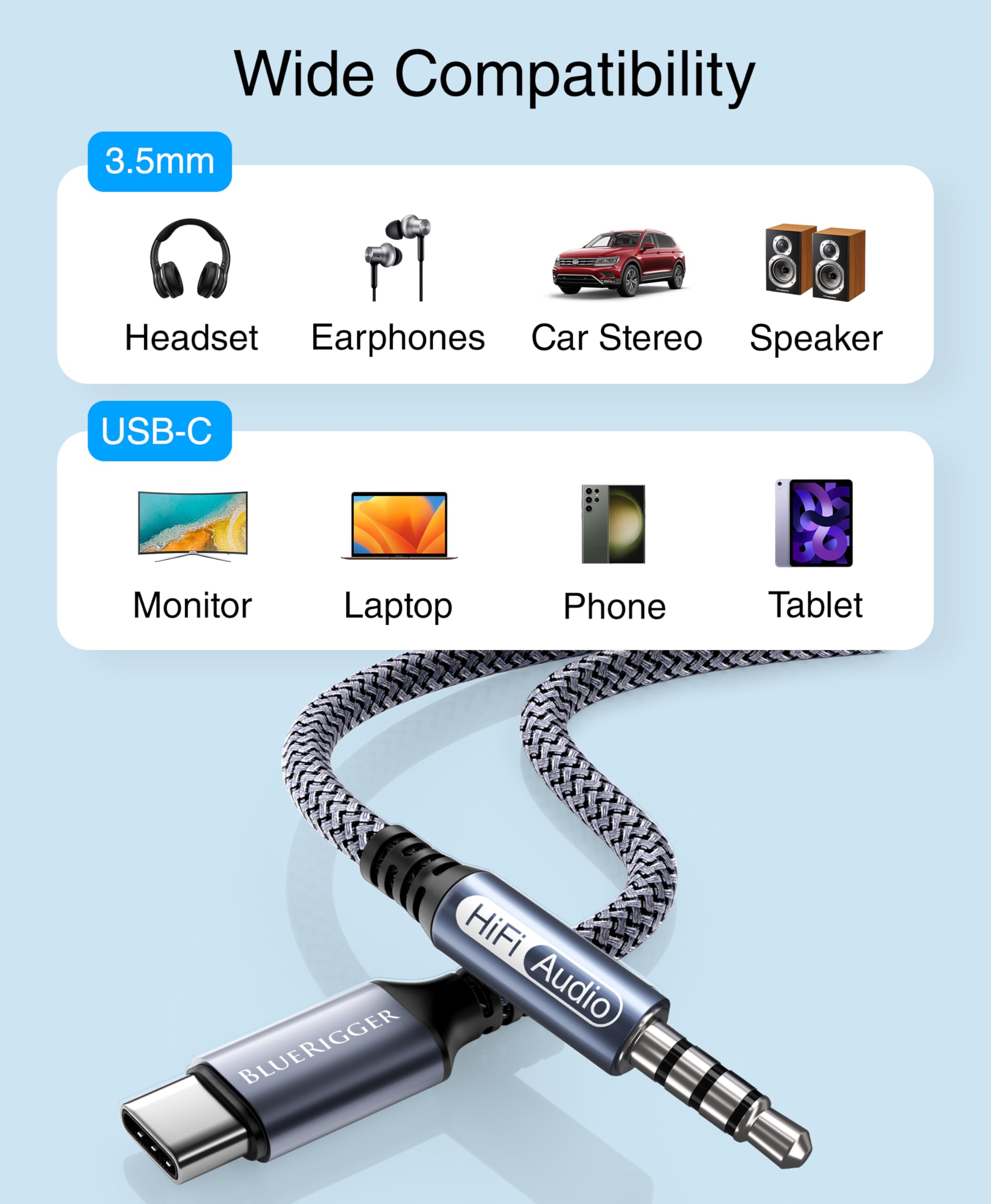 Foto 7 | Cable De Audio Usb C A 3,5 Mm Bluerigger De 6 Pies Para Teléfono Y Tableta - Venta Internacional.