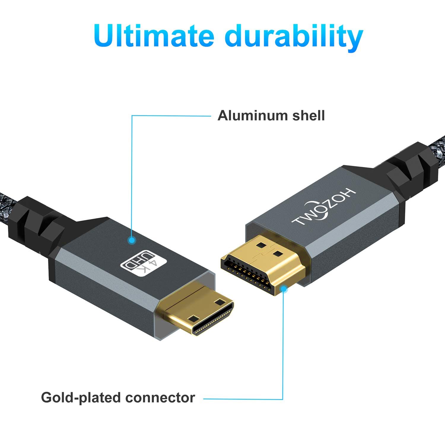 Foto 3 pulgar | Cable Hdmi A Hdmi Twozoh Mini De 30 Cm, Paquete De 2 Unidades 3d/4k @60hz, Nailon - Venta Internacional.