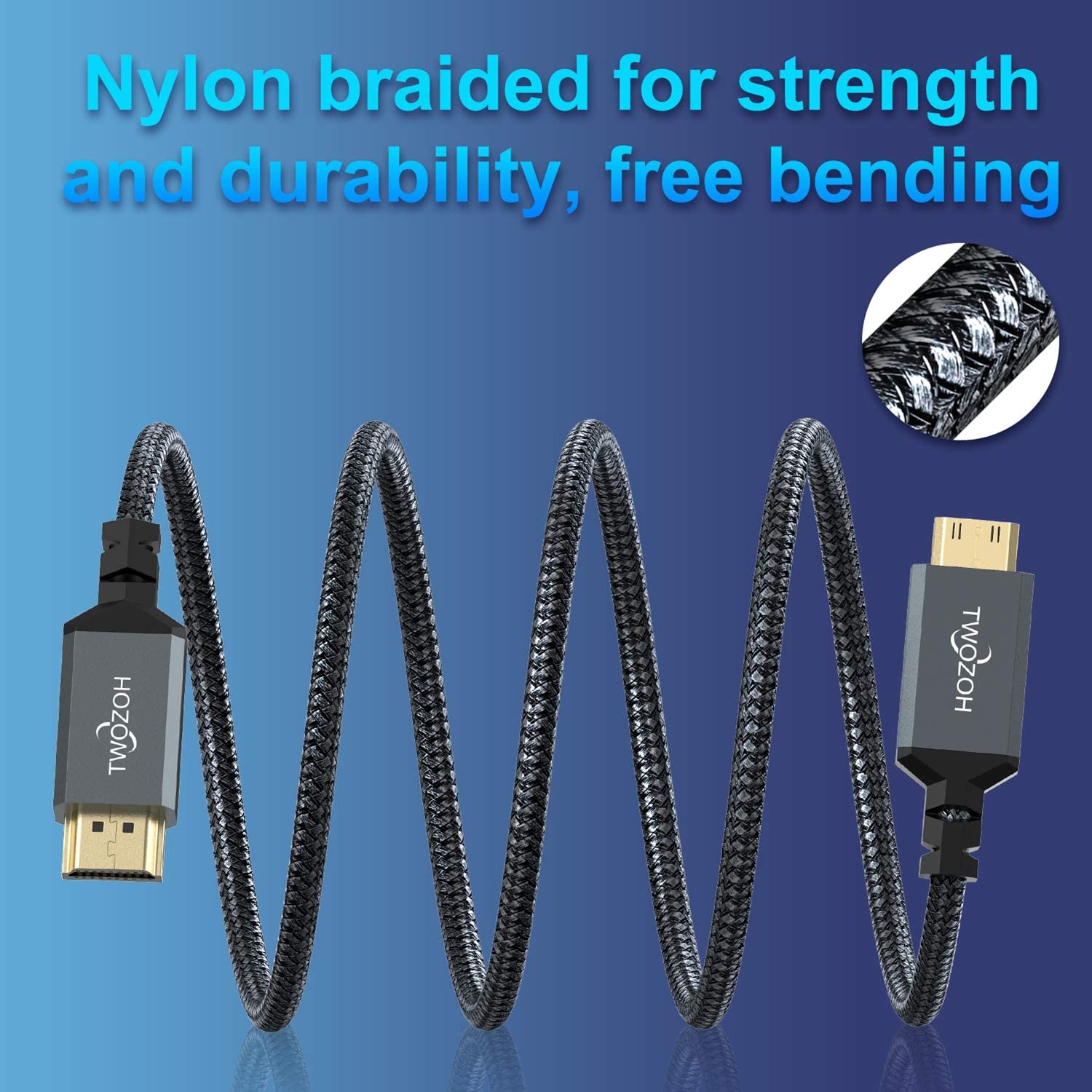 Foto 5 pulgar | Cable Hdmi A Hdmi Twozoh Mini De 30 Cm, Paquete De 2 Unidades 3d/4k @60hz, Nailon - Venta Internacional.