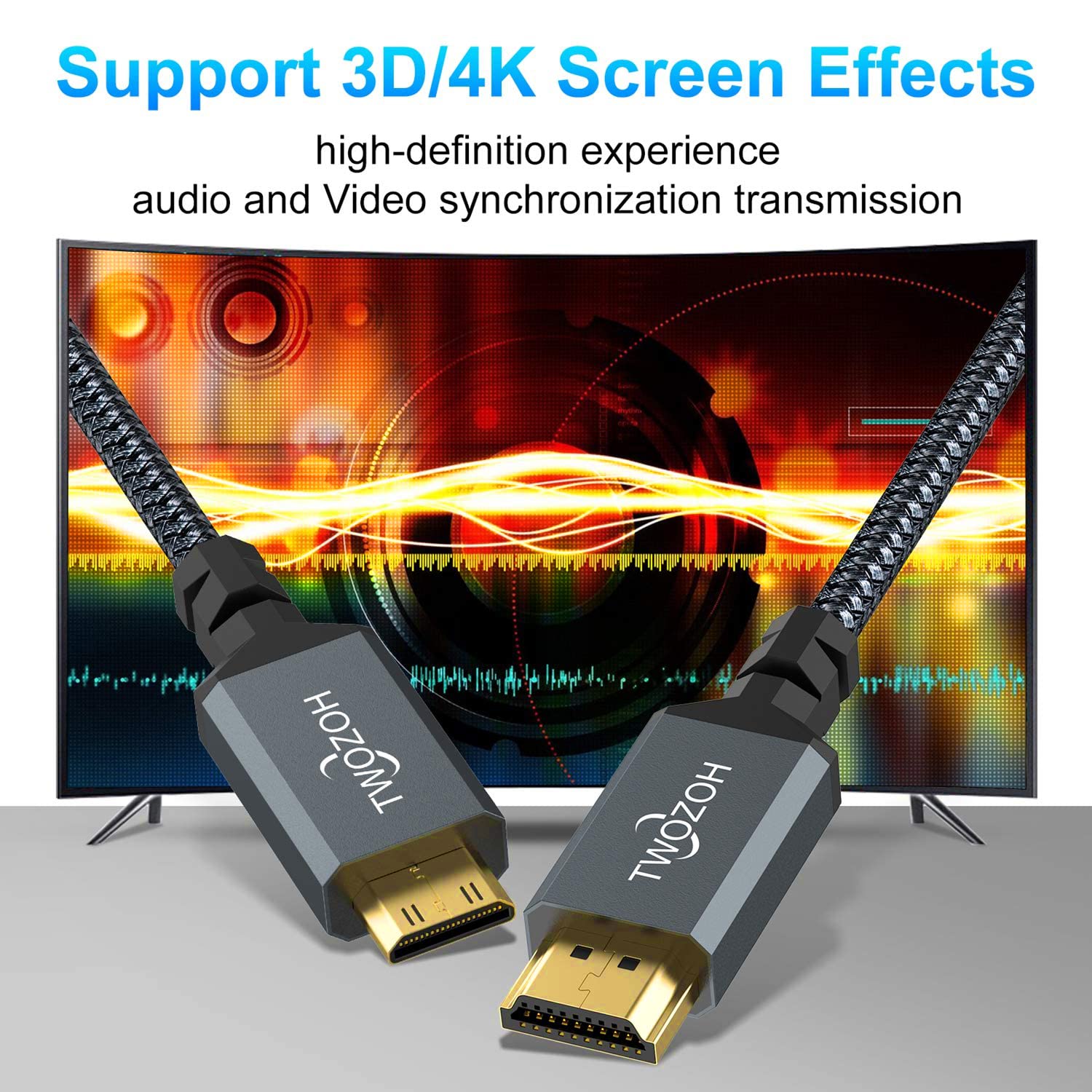 Foto 8 pulgar | Cable Hdmi A Hdmi Twozoh Mini De 30 Cm, Paquete De 2 Unidades 3d/4k @60hz, Nailon - Venta Internacional.
